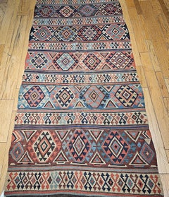 Antique Caucasian Kazak Kilim, Wool Flatweave, Geometric Design, 1890s