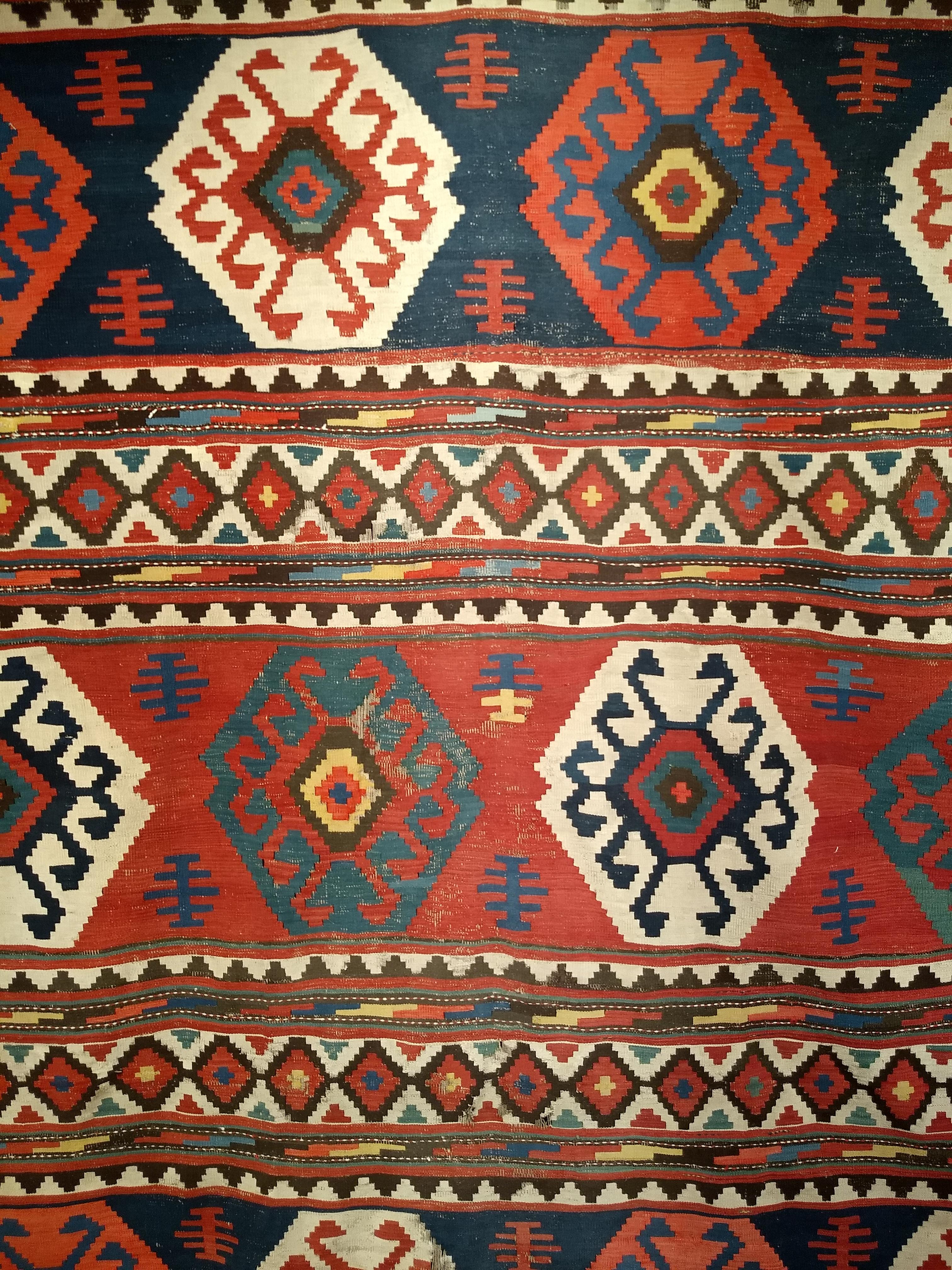 Vintage Caucasian Kazak Room Size Kilim in Blue, Green, Pink, Ivory, Navy For Sale 2