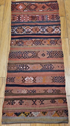 Vintage Caucasian Kilim in Geometric Design in Earth Tone Colors