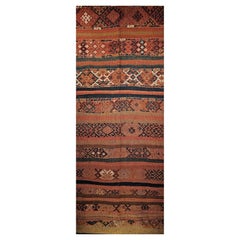 Antique Caucasian Kilim in Geometric Design in Earth Tone Colors