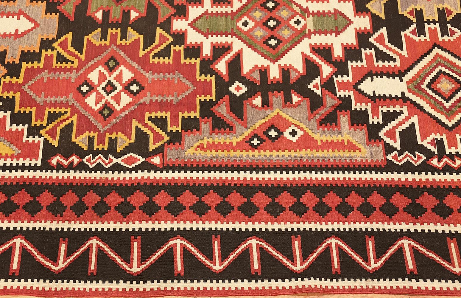 Vintage Caucasian Kilim rug, country of origin: Caucasus, date circa mid-20th century. Size: 6 ft x 11 ft 9 in (1.83 m x 3.58 m). 