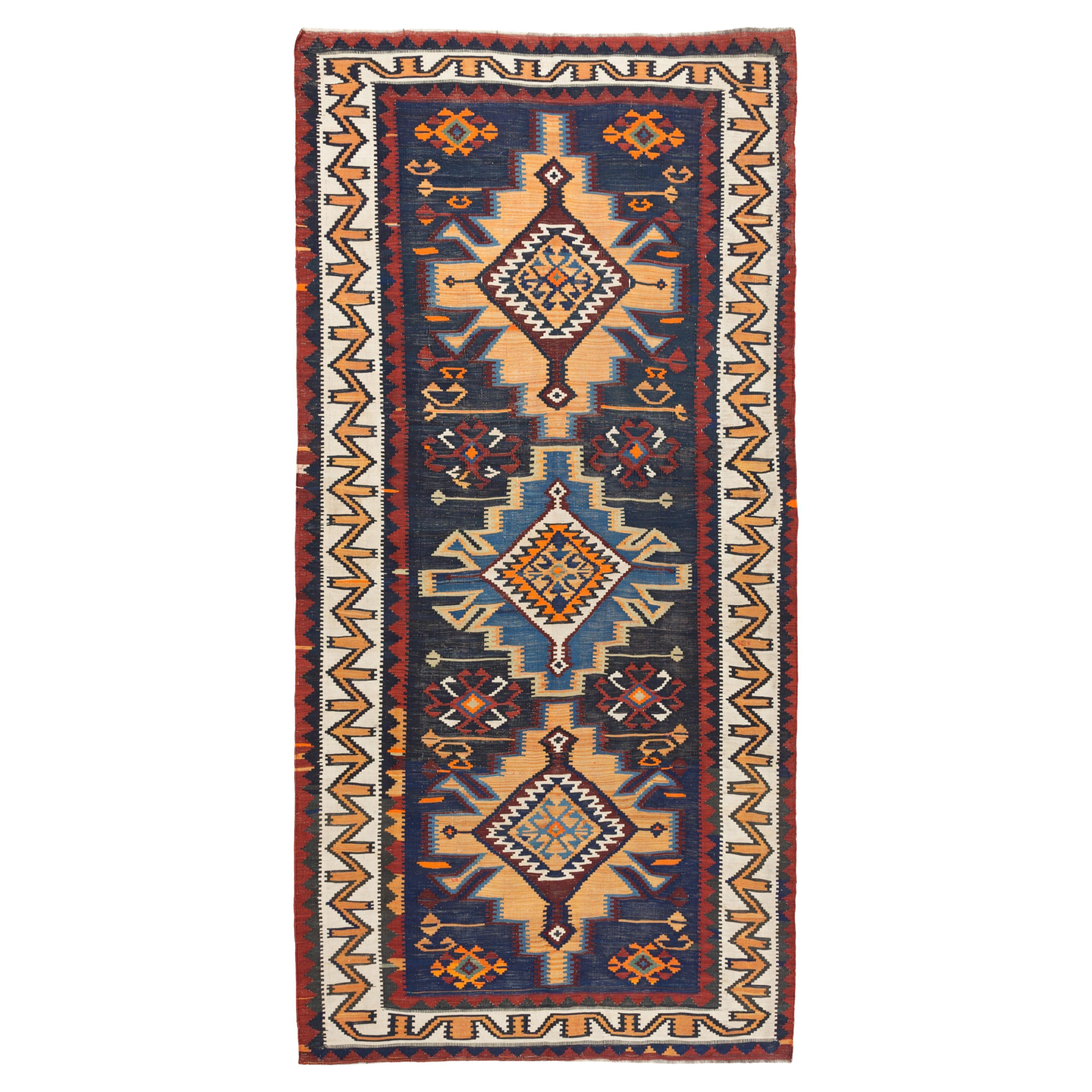 Vintage Caucasian Kuba Super Fine Kilim Caucasus Old Rug Quba Traditional Carpet