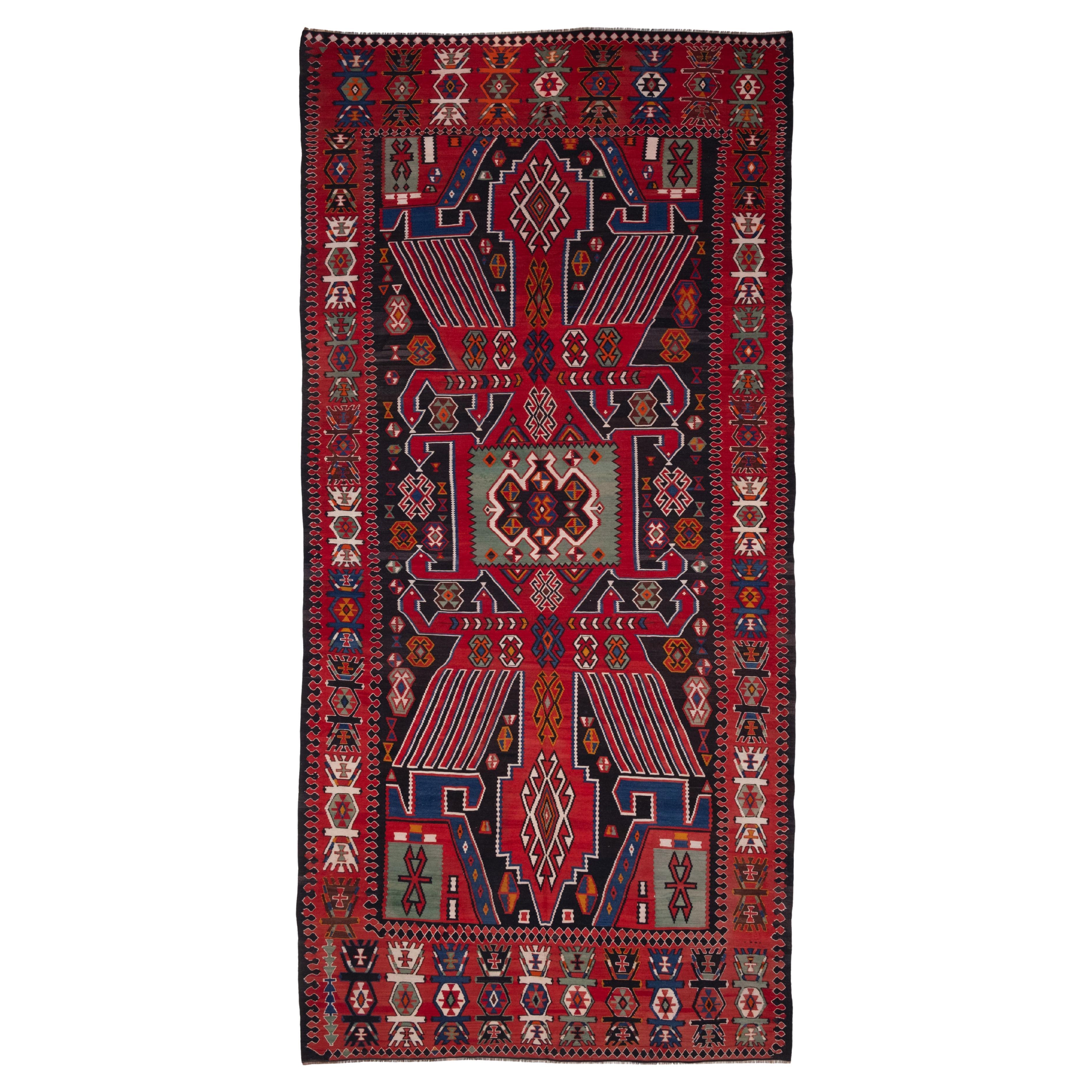 Vintage Caucasian Kuba Super Fine Kilim Caucasus Old Rug Quba Traditional Carpet