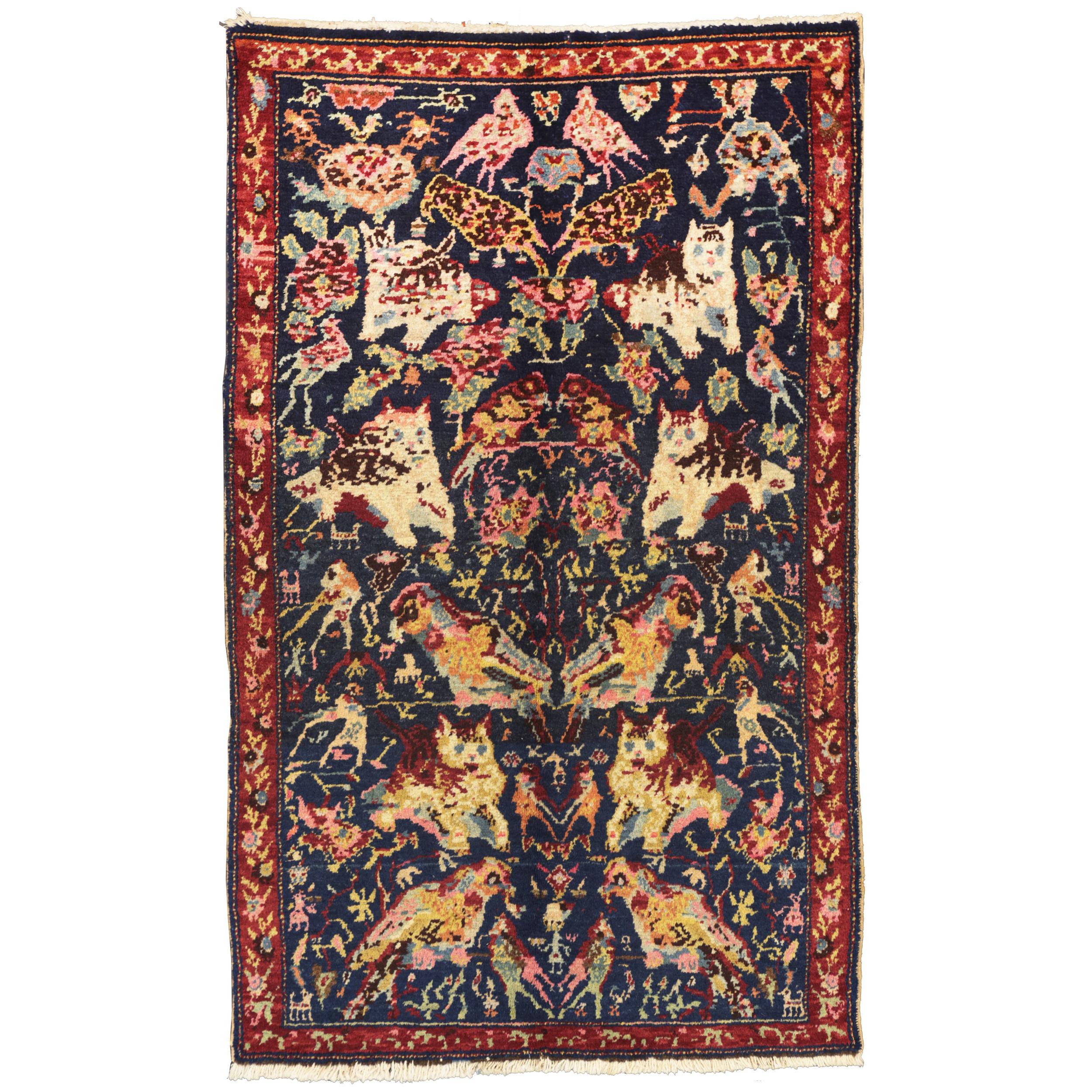 Tapis caucasien vintage « Karabakh » en laine bleu marine en forme de sac caucasien, vers 1940