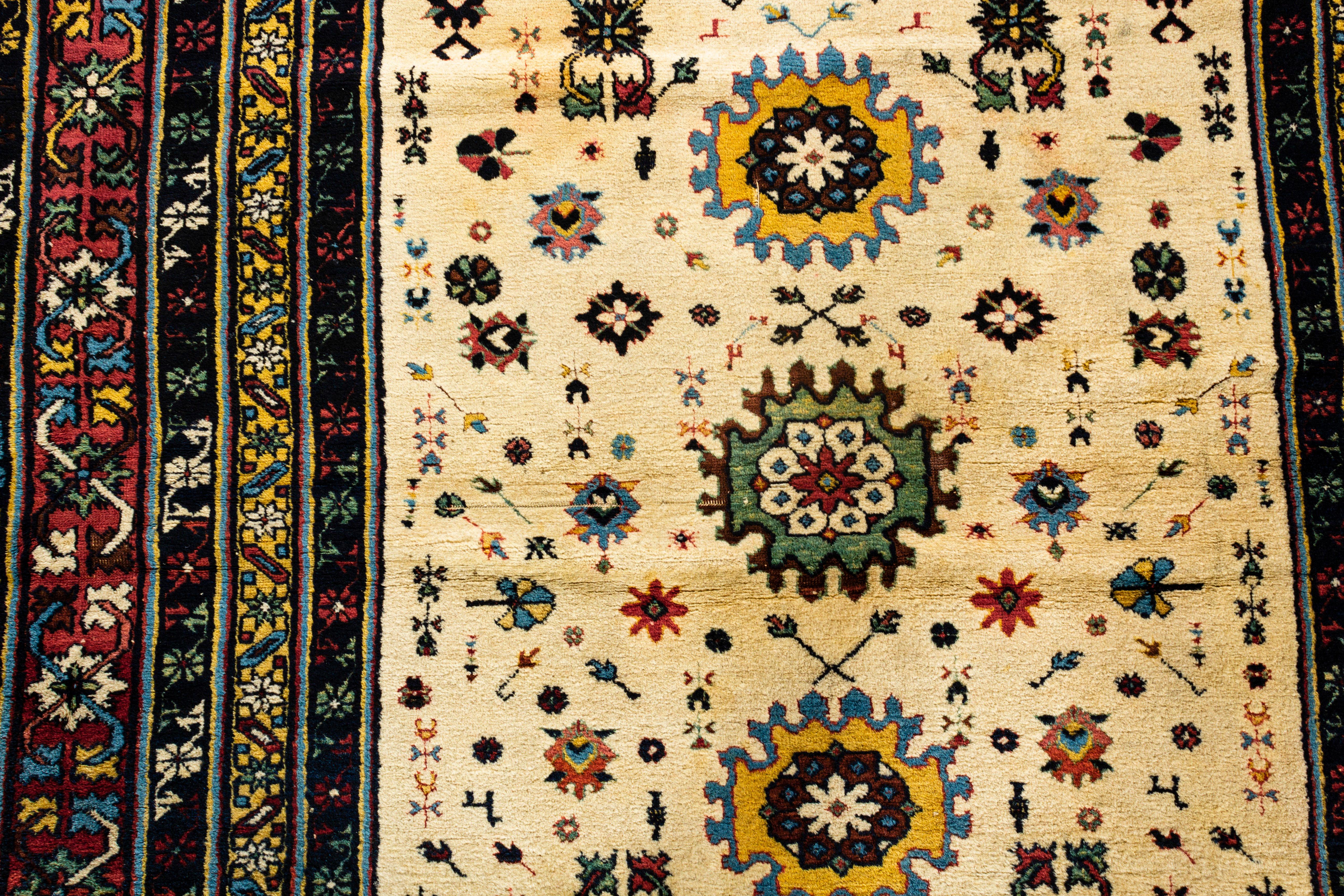 Hand-Woven Vintage Caucasian Rug, circa 1920 4'2 x 5'8. For Sale