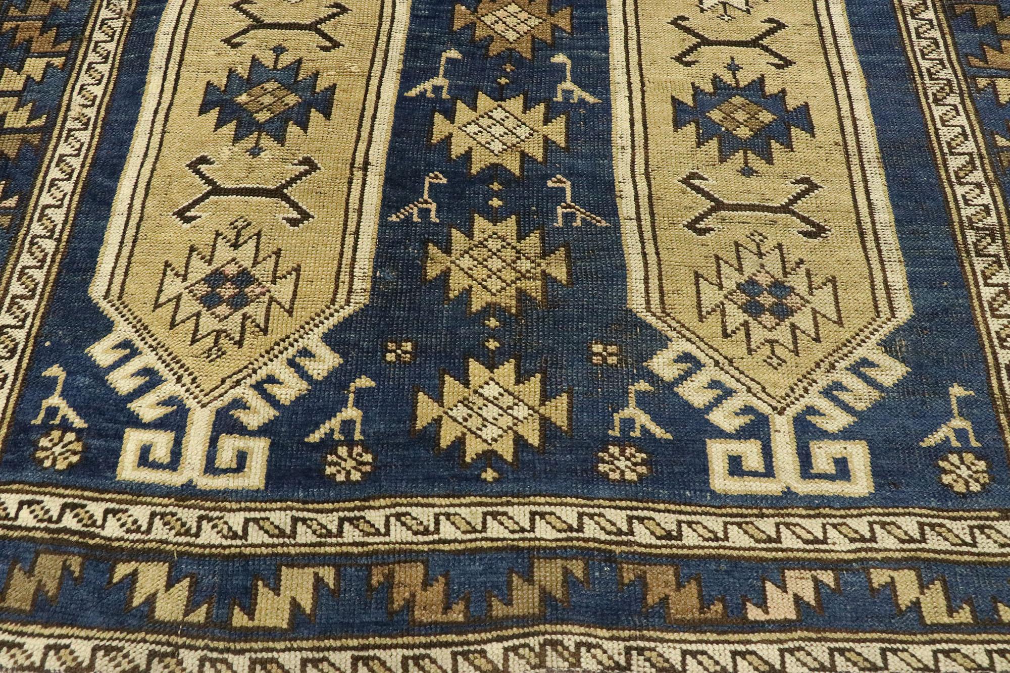 Hand-Knotted Vintage Caucasian Shirvan Prayer Rug with Mid-Century Modern Tribal Style For Sale