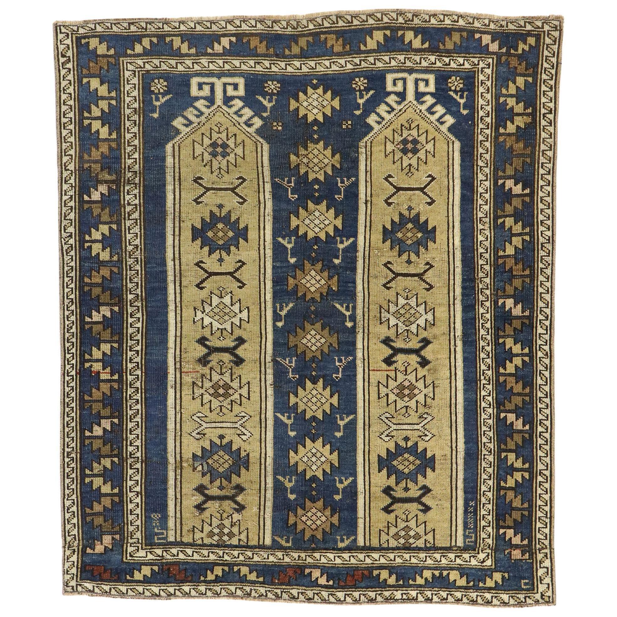Vintage Caucasian Shirvan Prayer Rug with Mid-Century Modern Tribal Style For Sale