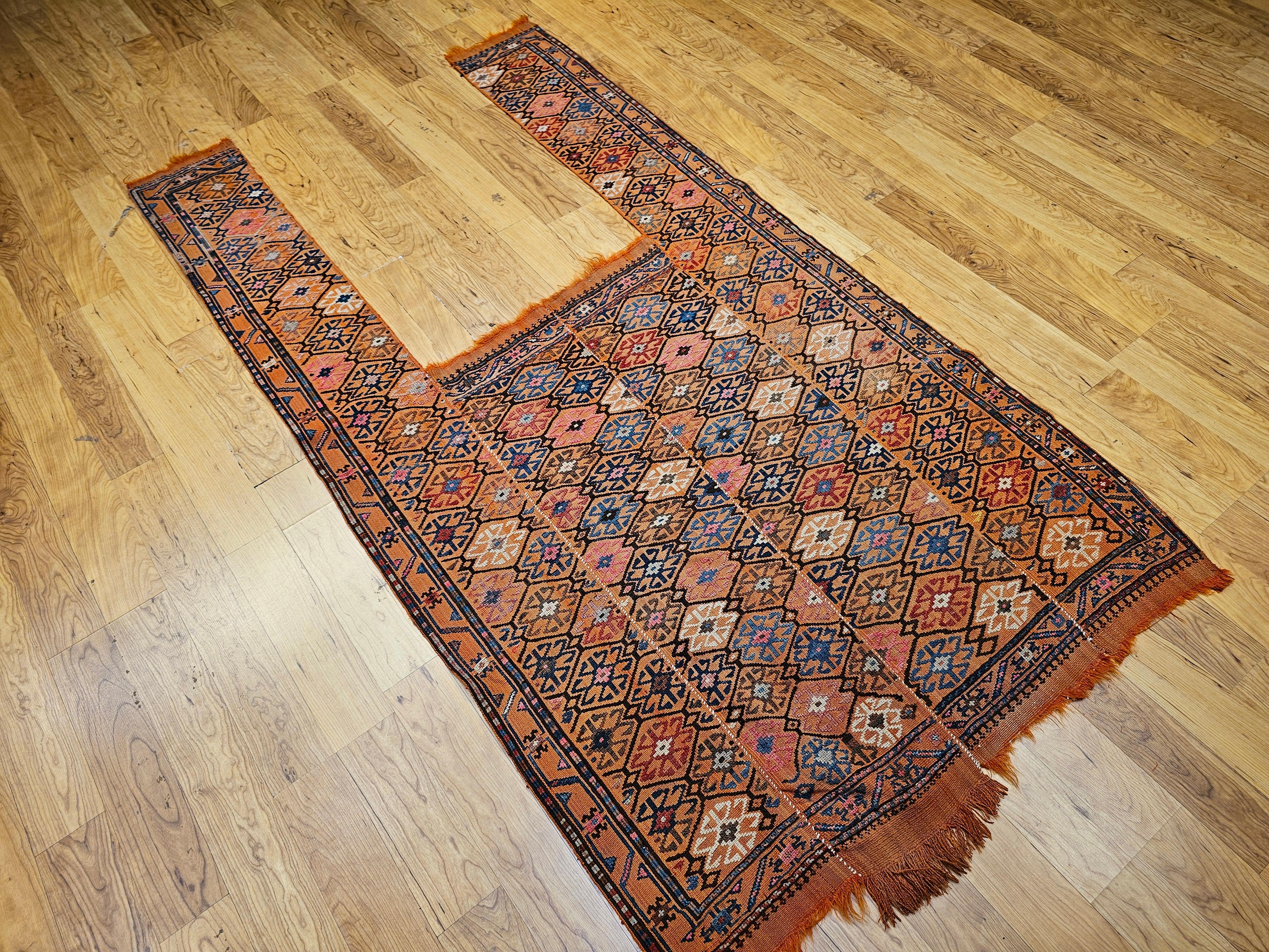 Kaukasische Soumak-Satteldeckendecke aus Pumpkin in Blau im Angebot 3