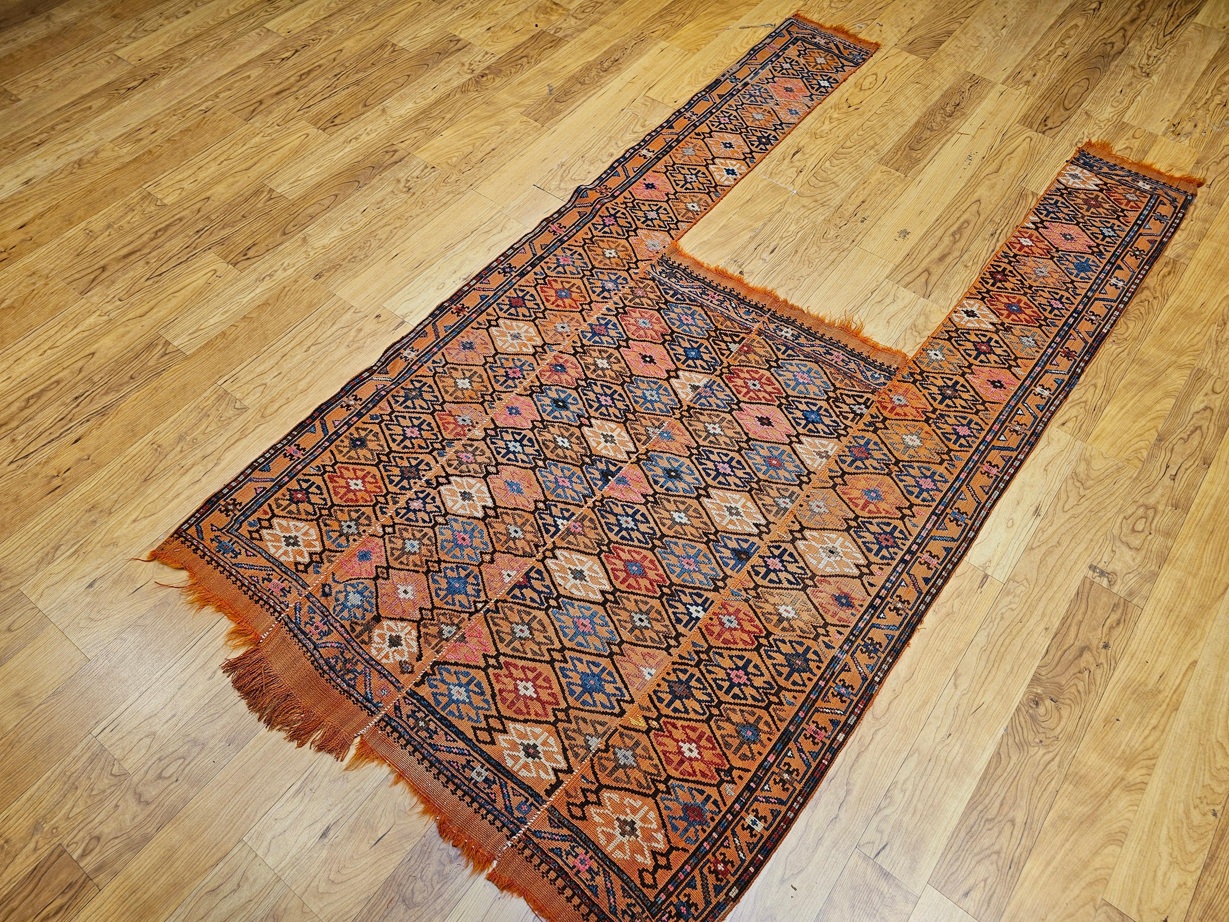 Kaukasische Soumak-Satteldeckendecke aus Pumpkin in Blau im Angebot 5