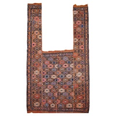 Vintage Caucasian Soumak Saddle Blanket in Pumpkin, Blue