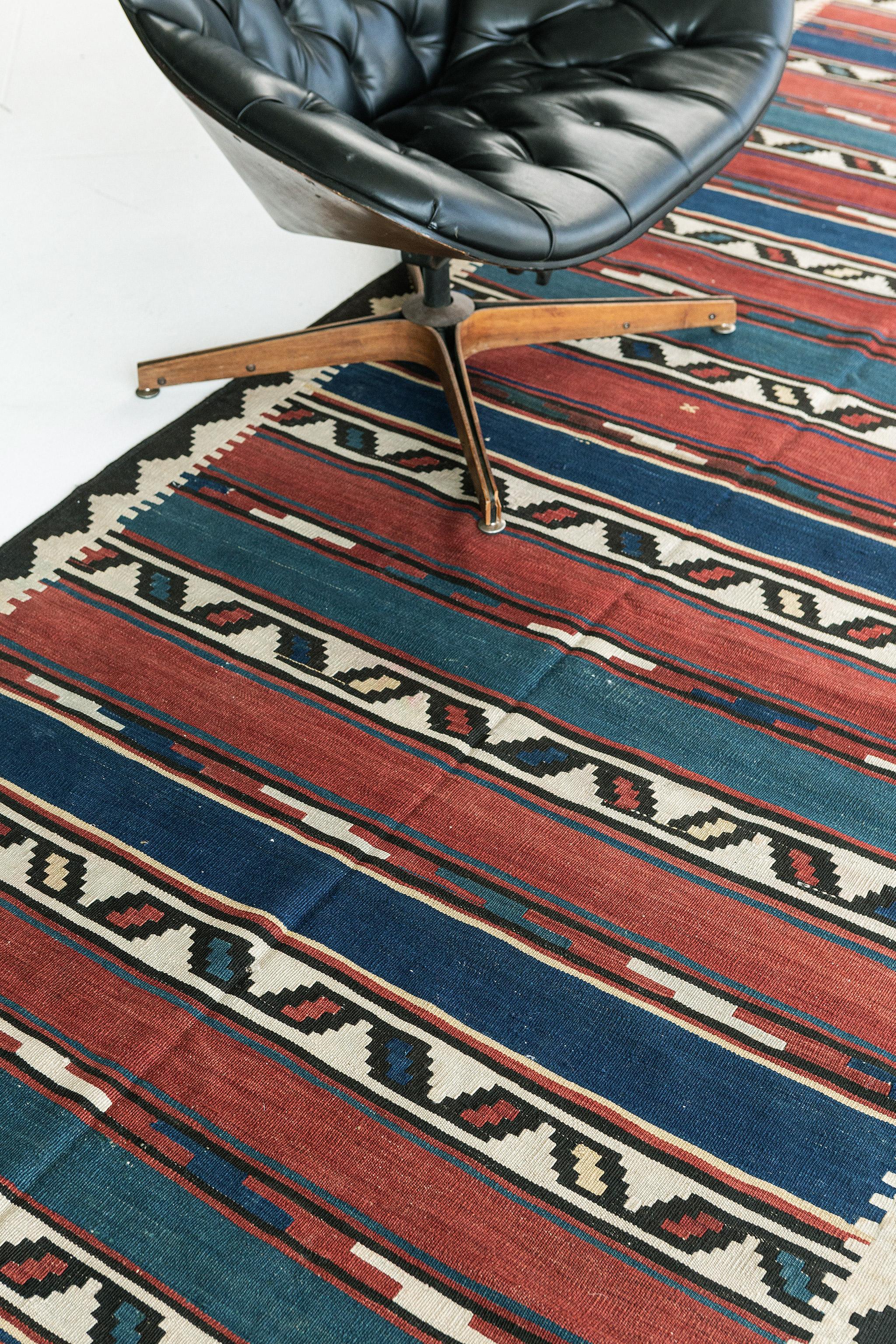 Russian Vintage Caucasian Tribal Shirvan Kilim Rug For Sale