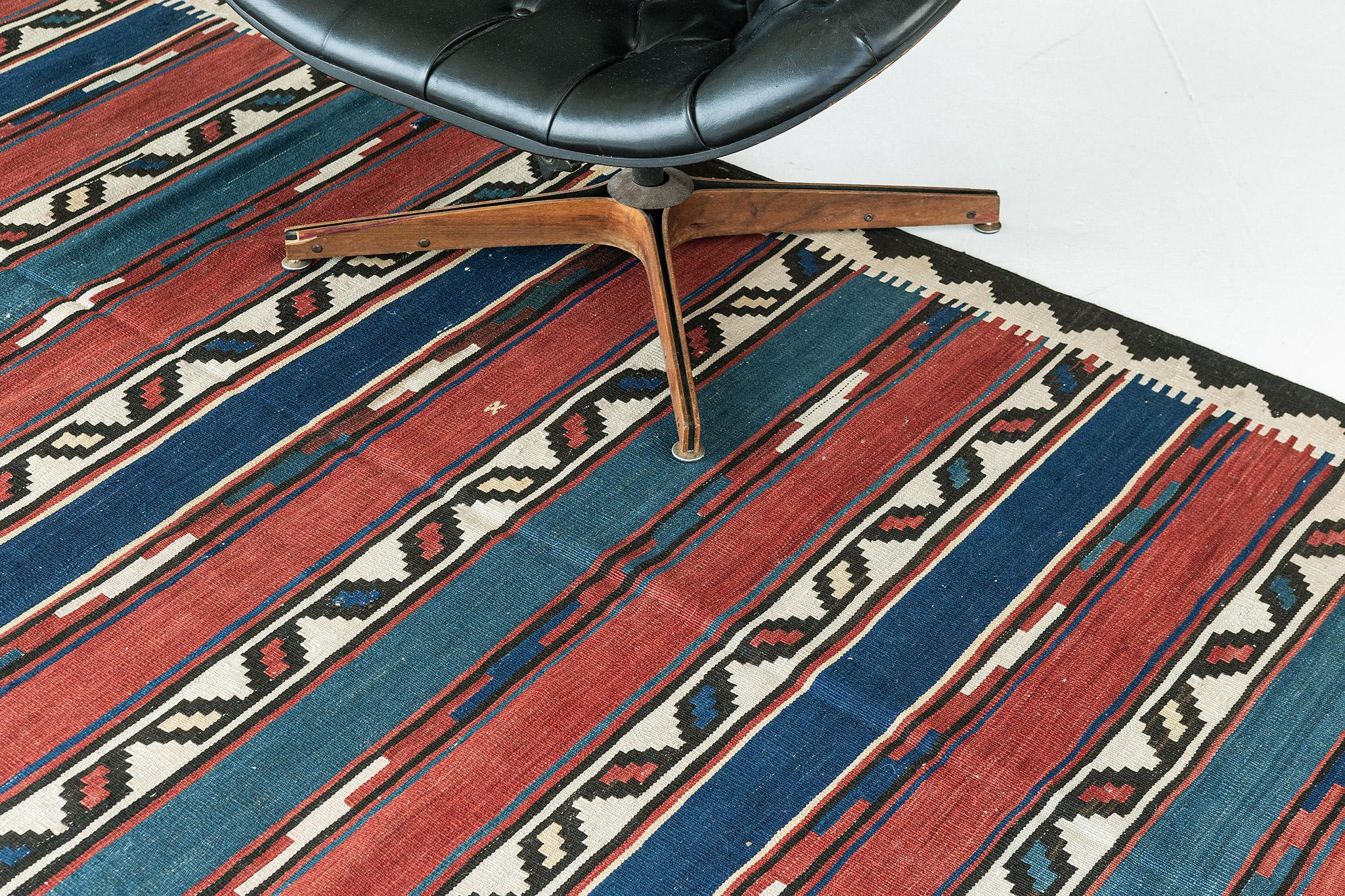 Vintage Caucasian Tribal Shirvan Kilim Rug In Good Condition For Sale In WEST HOLLYWOOD, CA