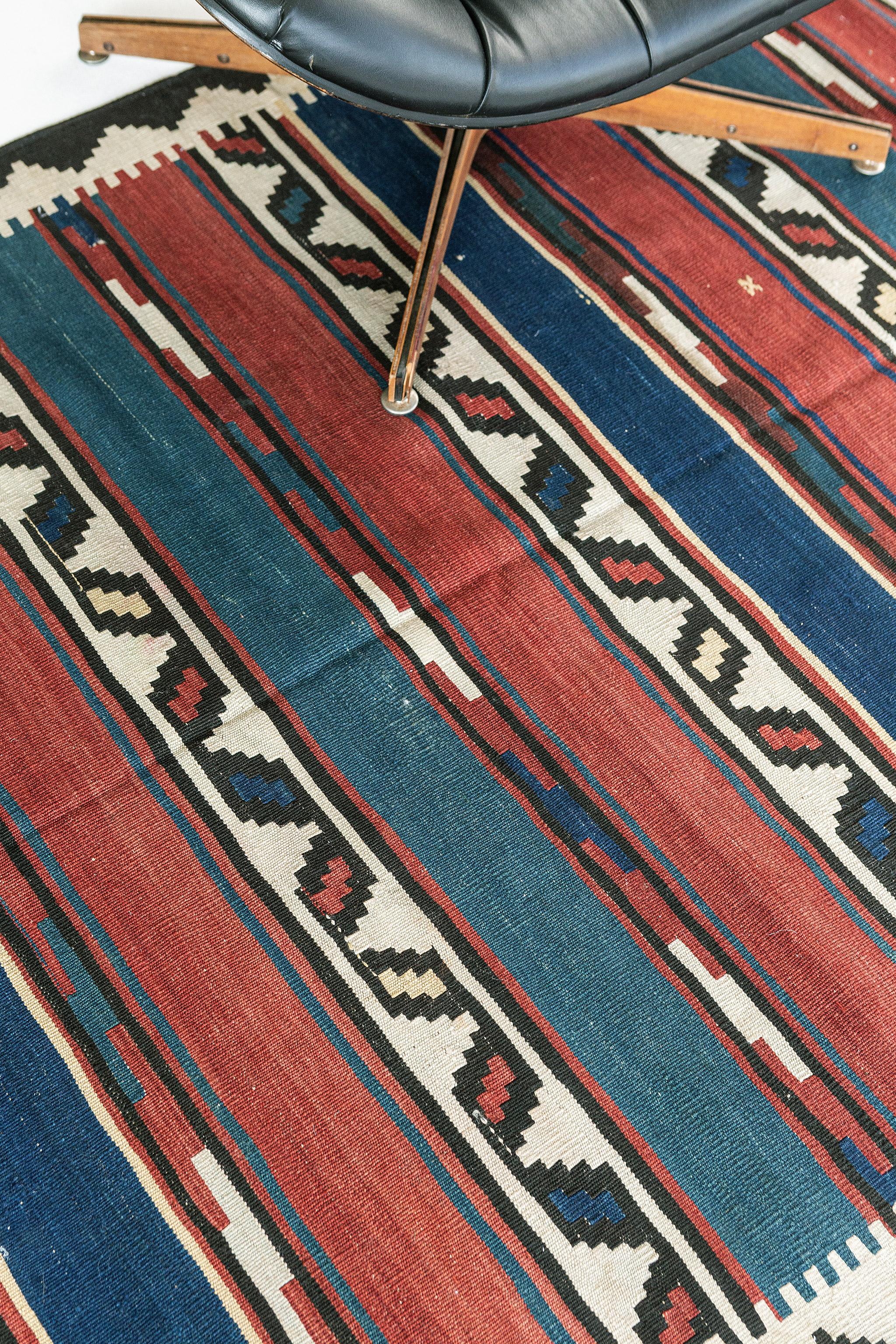 Wool Vintage Caucasian Tribal Shirvan Kilim Rug For Sale
