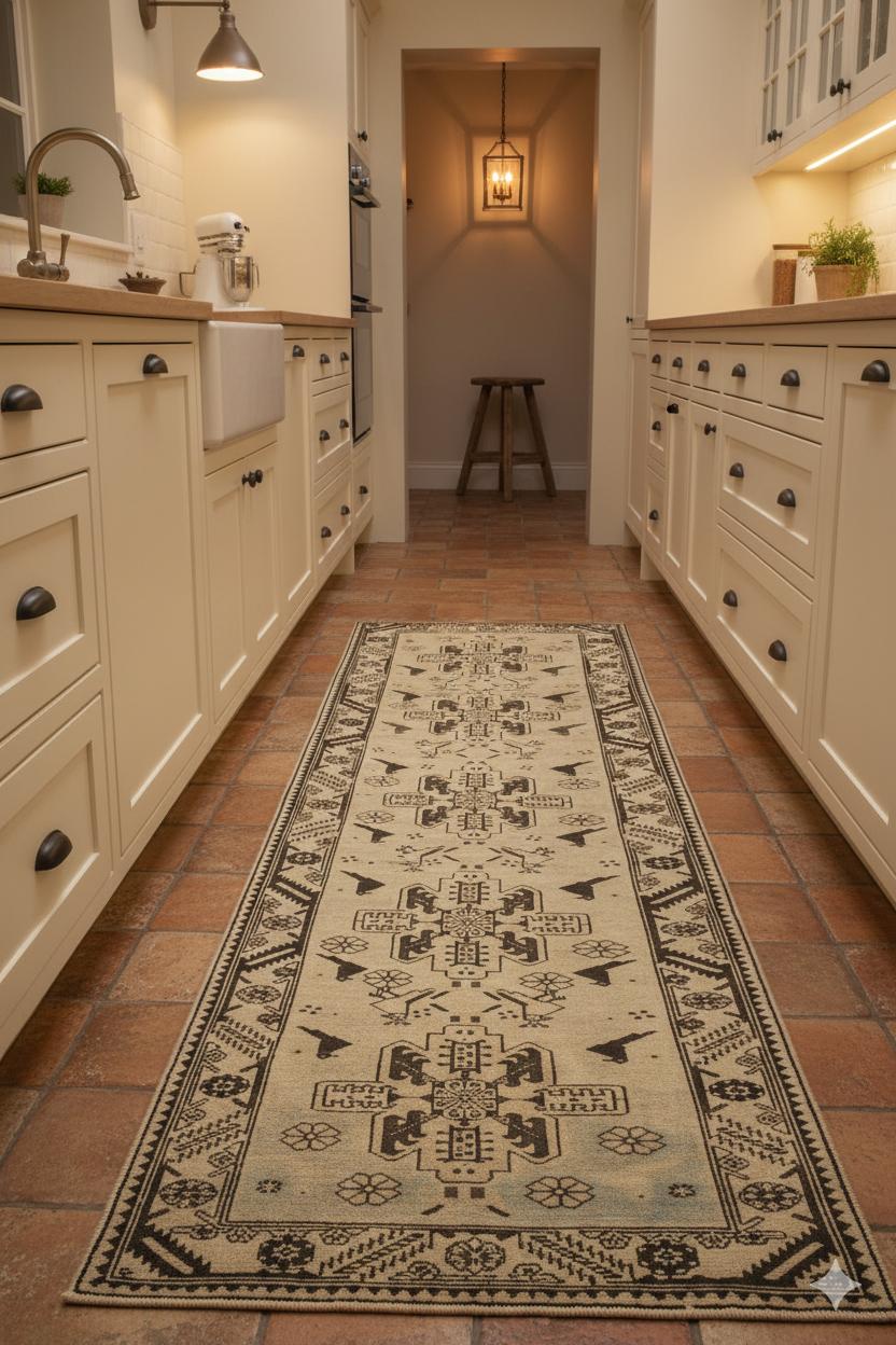 Vintage Kaukasischen Stammes-Wolle Läufer, 3 ft × 9 ft, Beige und Braun Ge (Handgewebt) im Angebot