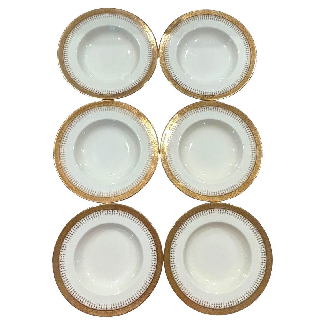Vintage Cauldon Translucent China for Tiffany & Co. White w/Gold Trim Bowls (6) For Sale