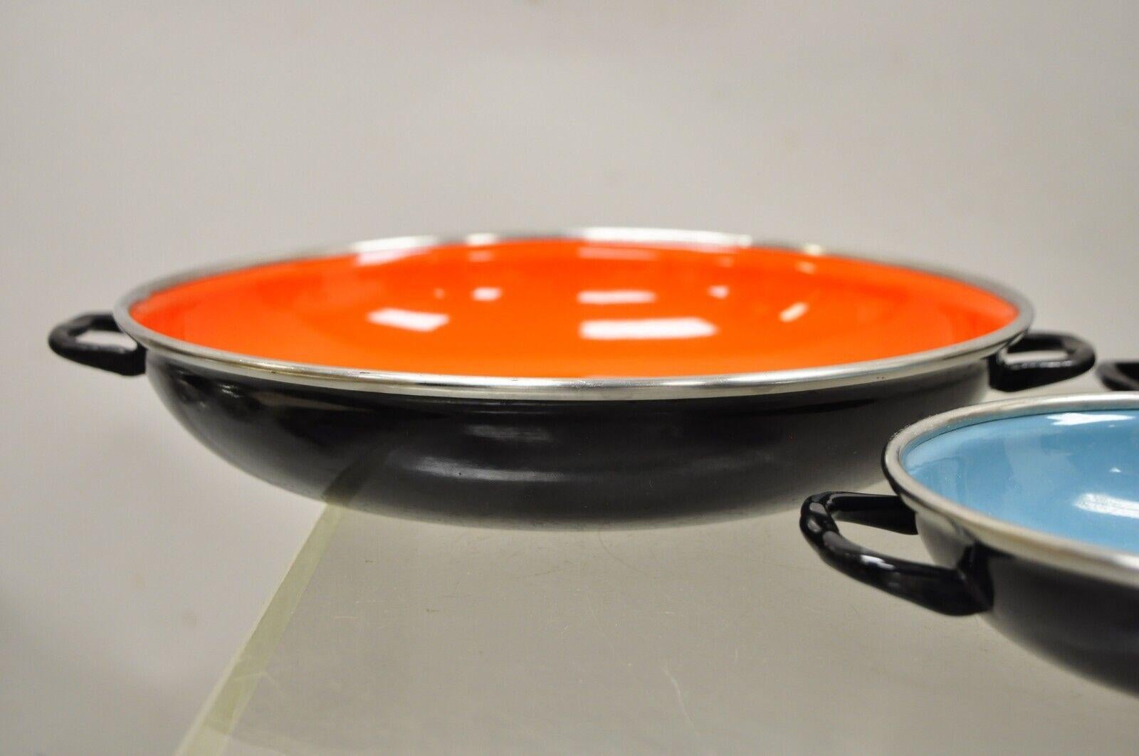 Metal Vintage Cavalier Italy Enamelware Cookware Pans Set Blue Red Yellow - Set of 3
