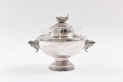 Vintage Caviar & Vodka Server, Silver Plate and Glass with Figural Fish Handles