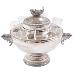 Retro Caviar & Vodka Server, Silver Plate and Glass with Figural Fish Handles
