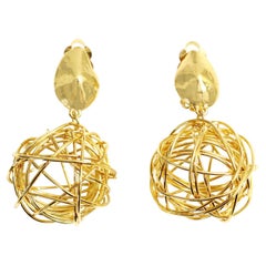 Vintage Cecile Jeanne Gold Tone Wire Round Ball EarringsCirca 1990s