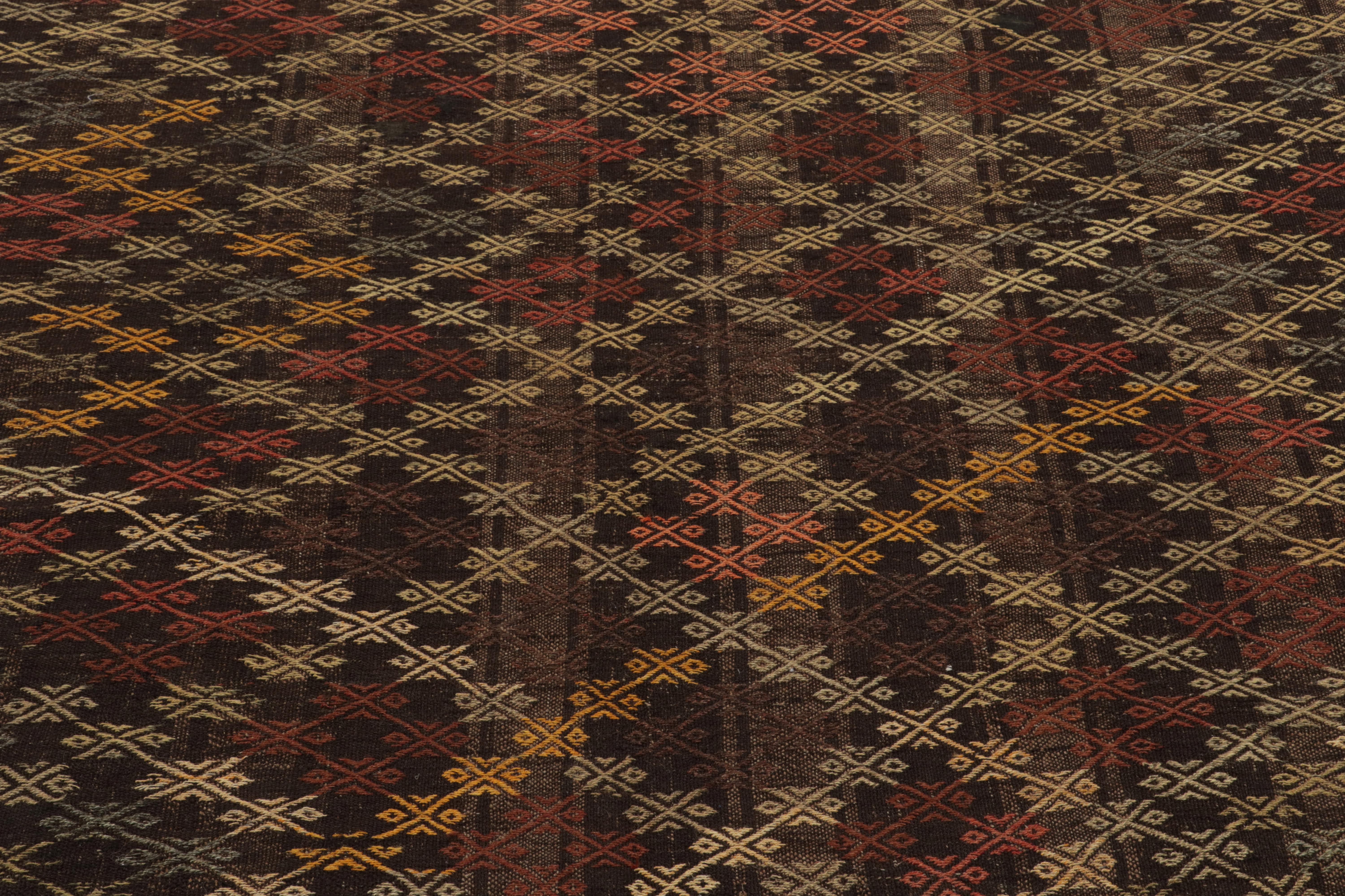 Hand-Knotted Vintage Cecim Kilim in Brown, Multicolor Geometric Tribal Pattern by Rug & Kilim For Sale