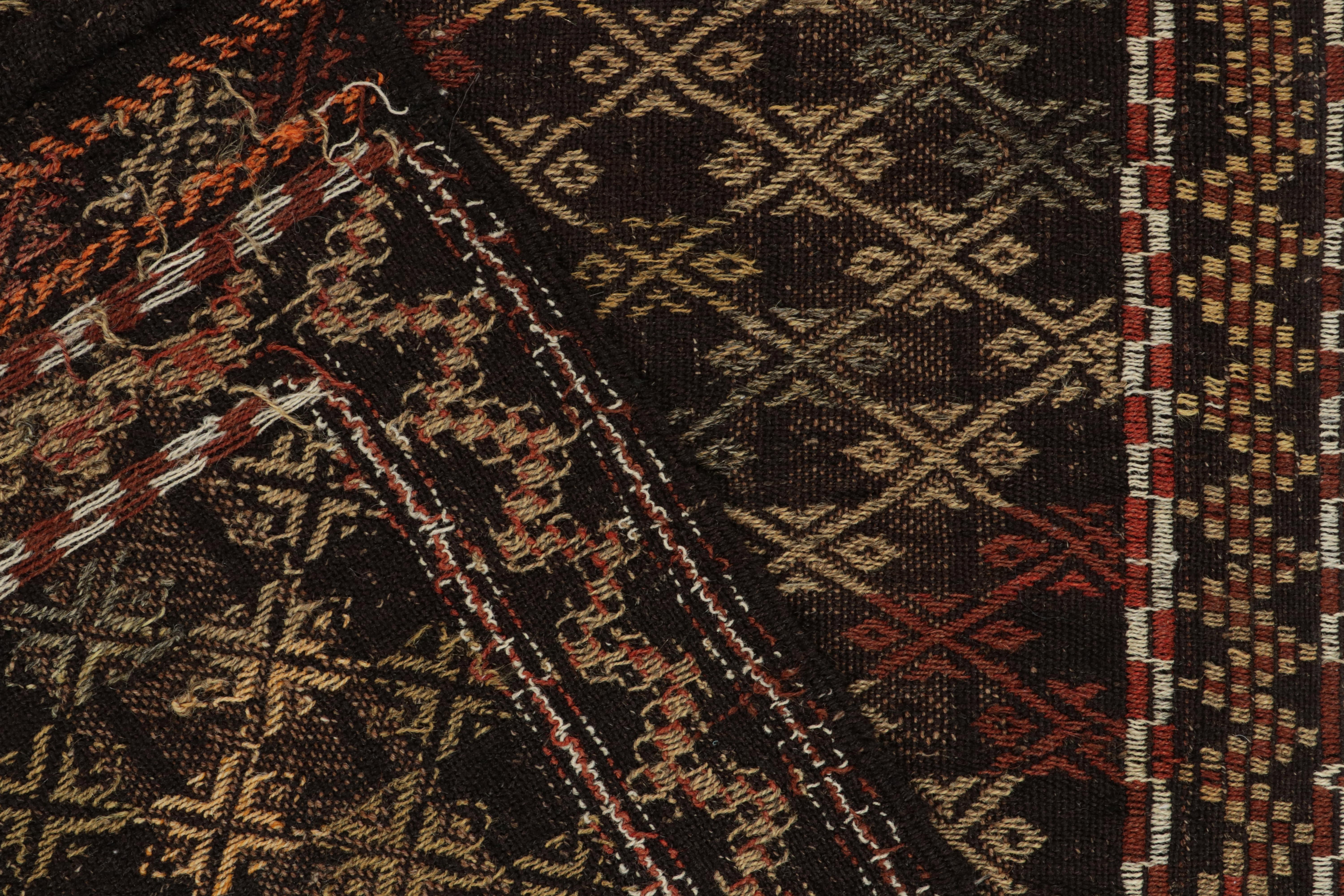 Mid-20th Century Vintage Cecim Kilim in Brown, Multicolor Geometric Tribal Pattern by Rug & Kilim For Sale
