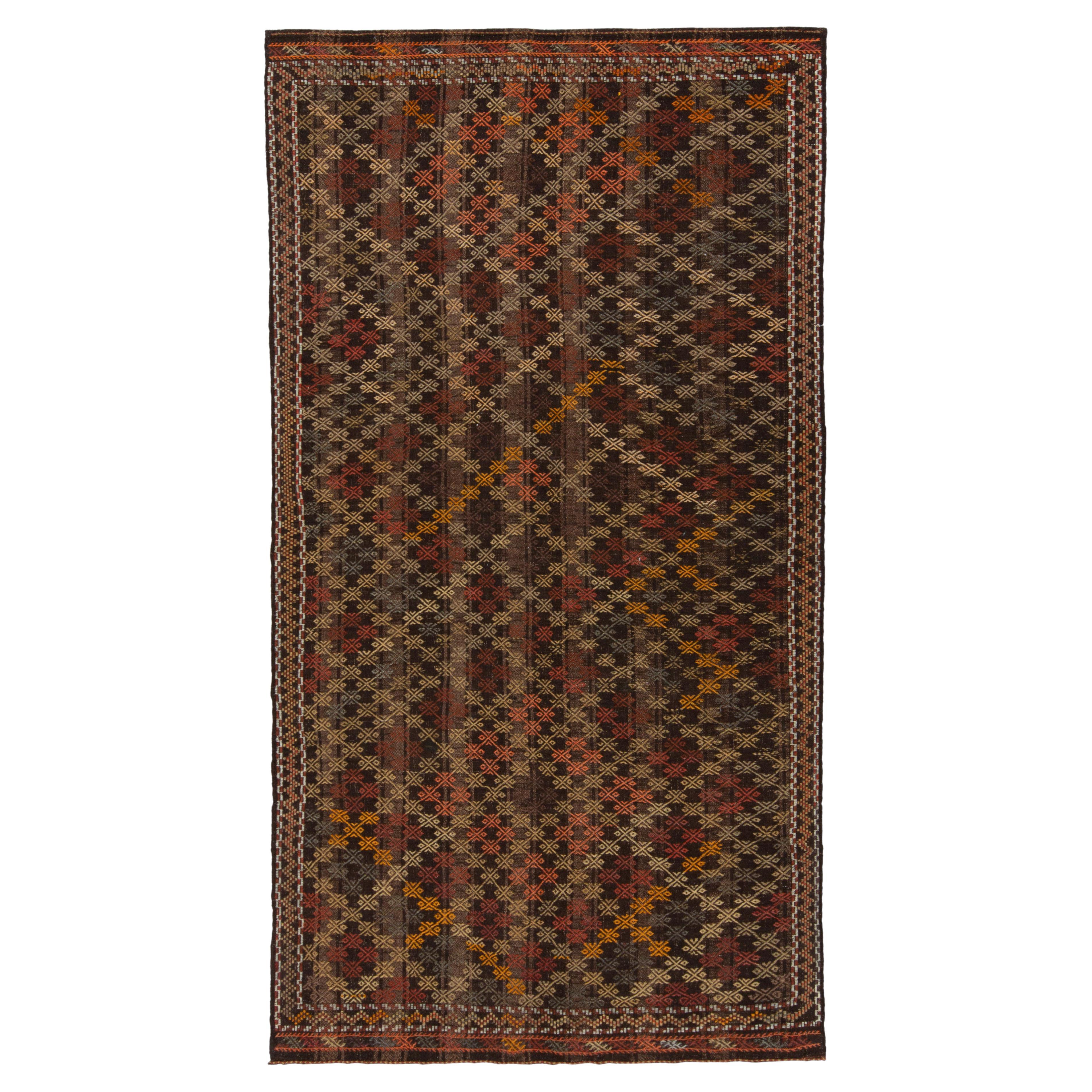 Vintage Cecim Kilim in Brown, Multicolor Geometric Tribal Pattern by Rug & Kilim
