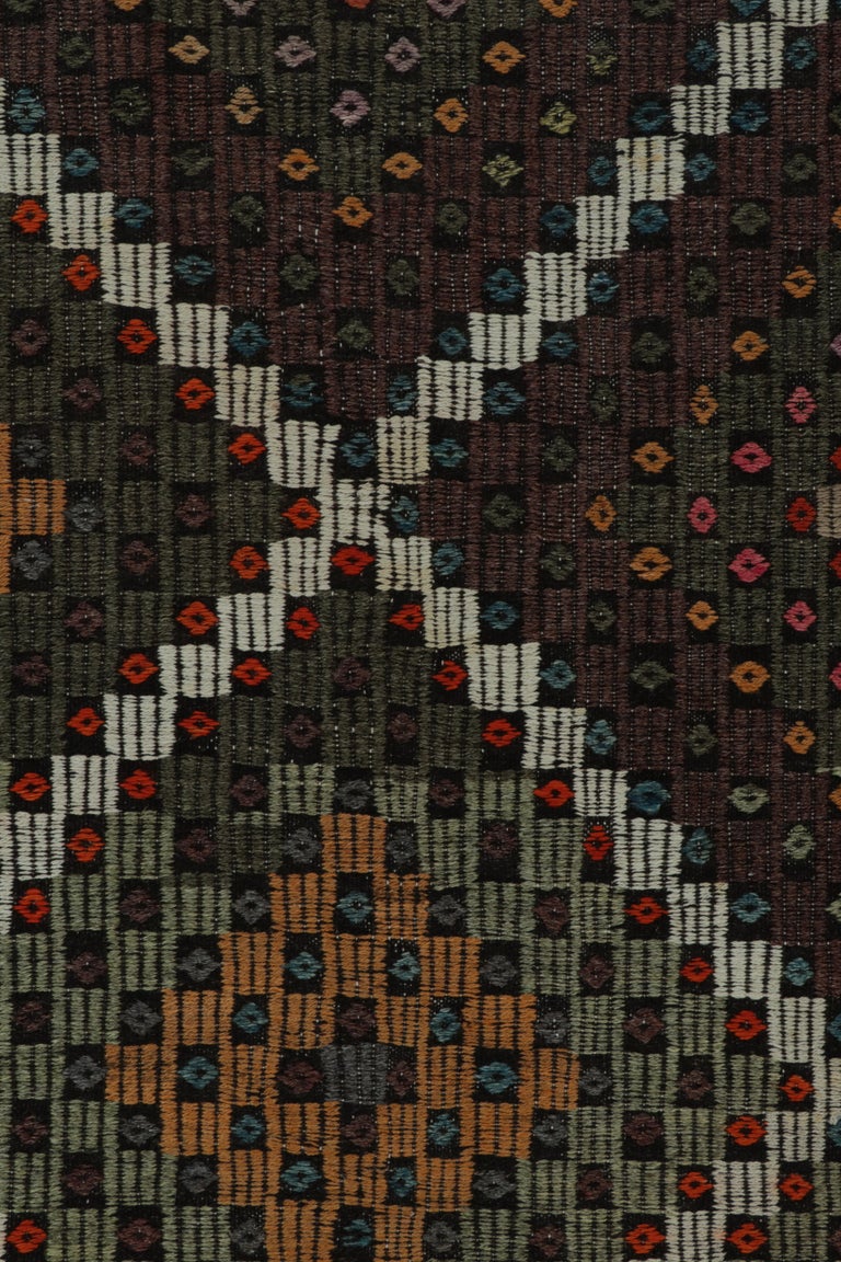 Vintage Kilim in Blue, Multicolor Embroidered Geometric Patterns by Rug