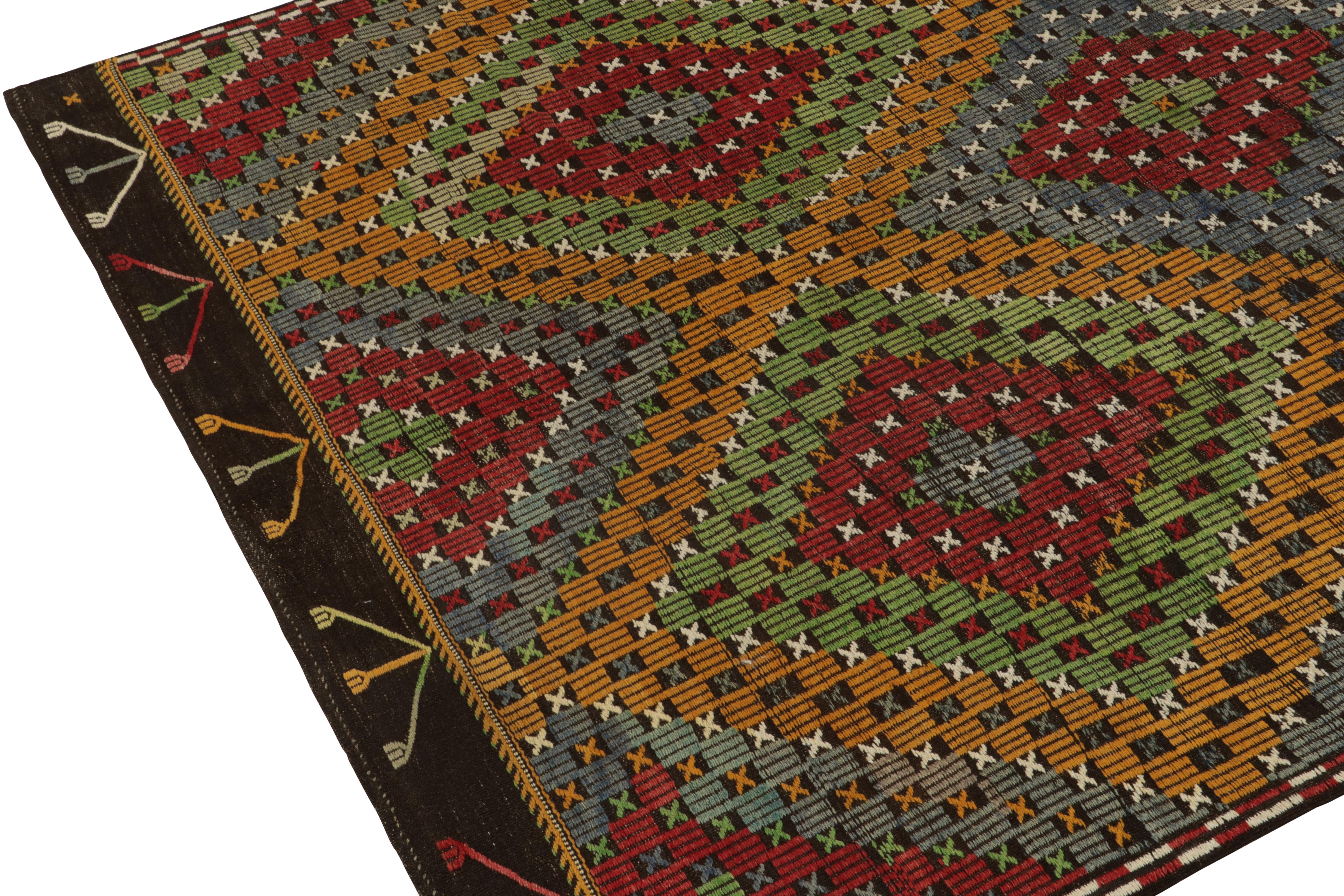 Vintage Kilim in Green, Gold, Red Blue Tribal Geometric Pattern by Rug & Kilim In Good Condition For Sale In Long Island City, NY