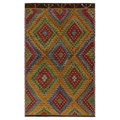 Vintage Kilim in Green, Gold, Red Blue Tribal Geometric Pattern by Rug & Kilim