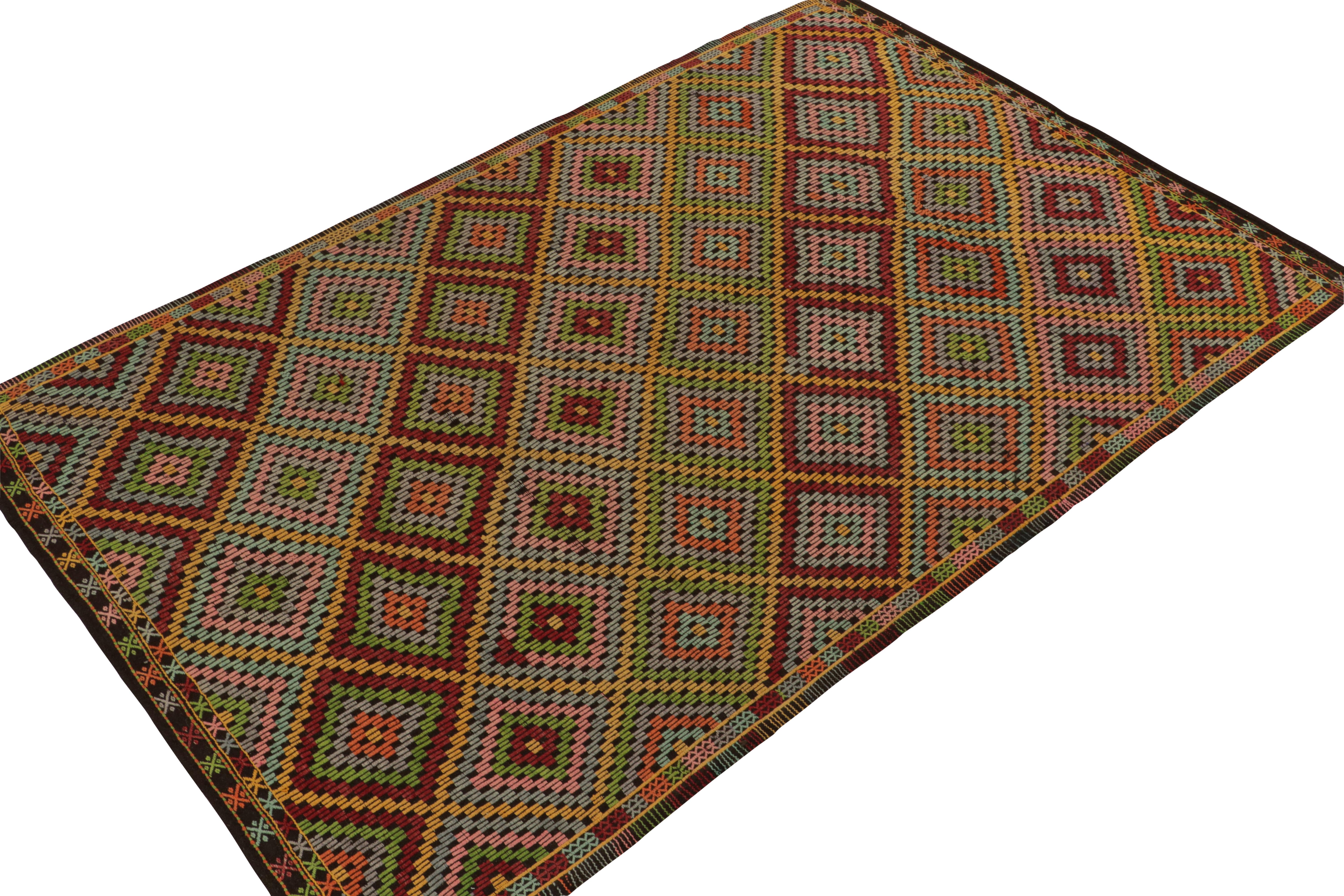 Turkish Vintage Cecim Kilim in Vivid Multicolor Tribal Pattern, Diamond by Rug & Kilim For Sale