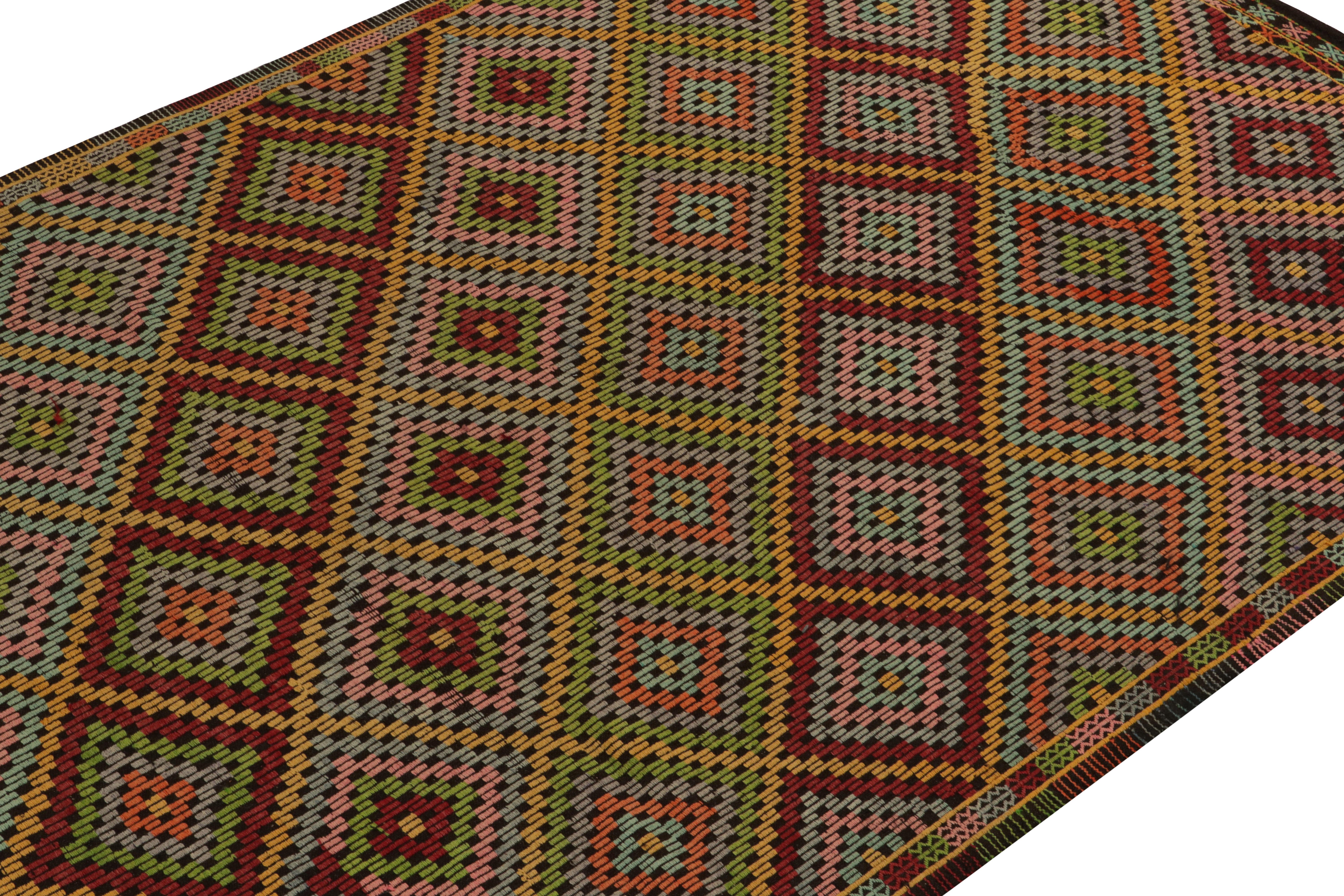Hand-Knotted Vintage Cecim Kilim in Vivid Multicolor Tribal Pattern, Diamond by Rug & Kilim For Sale