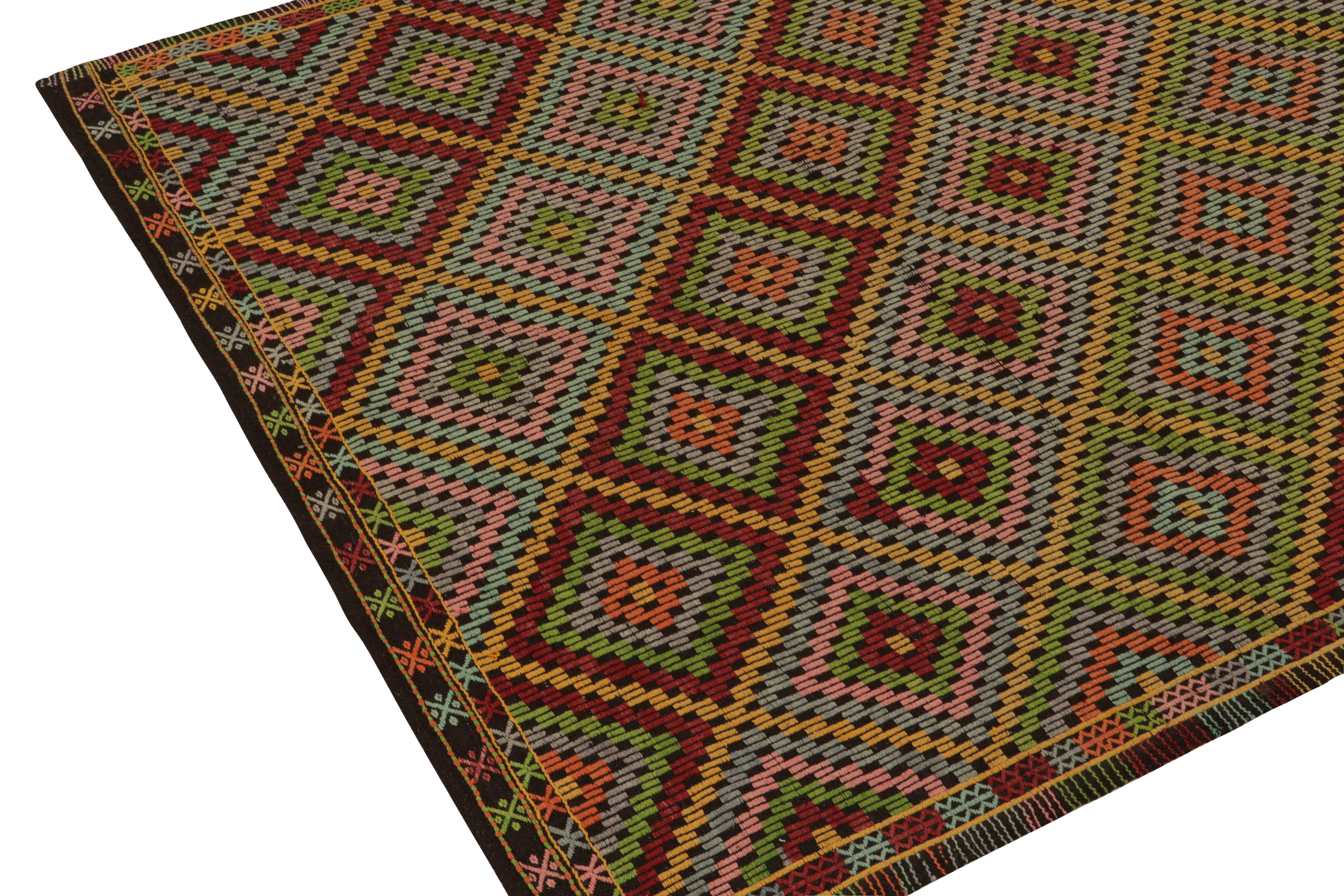 Mid-20th Century Vintage Cecim Kilim in Vivid Multicolor Tribal Pattern, Diamond by Rug & Kilim For Sale
