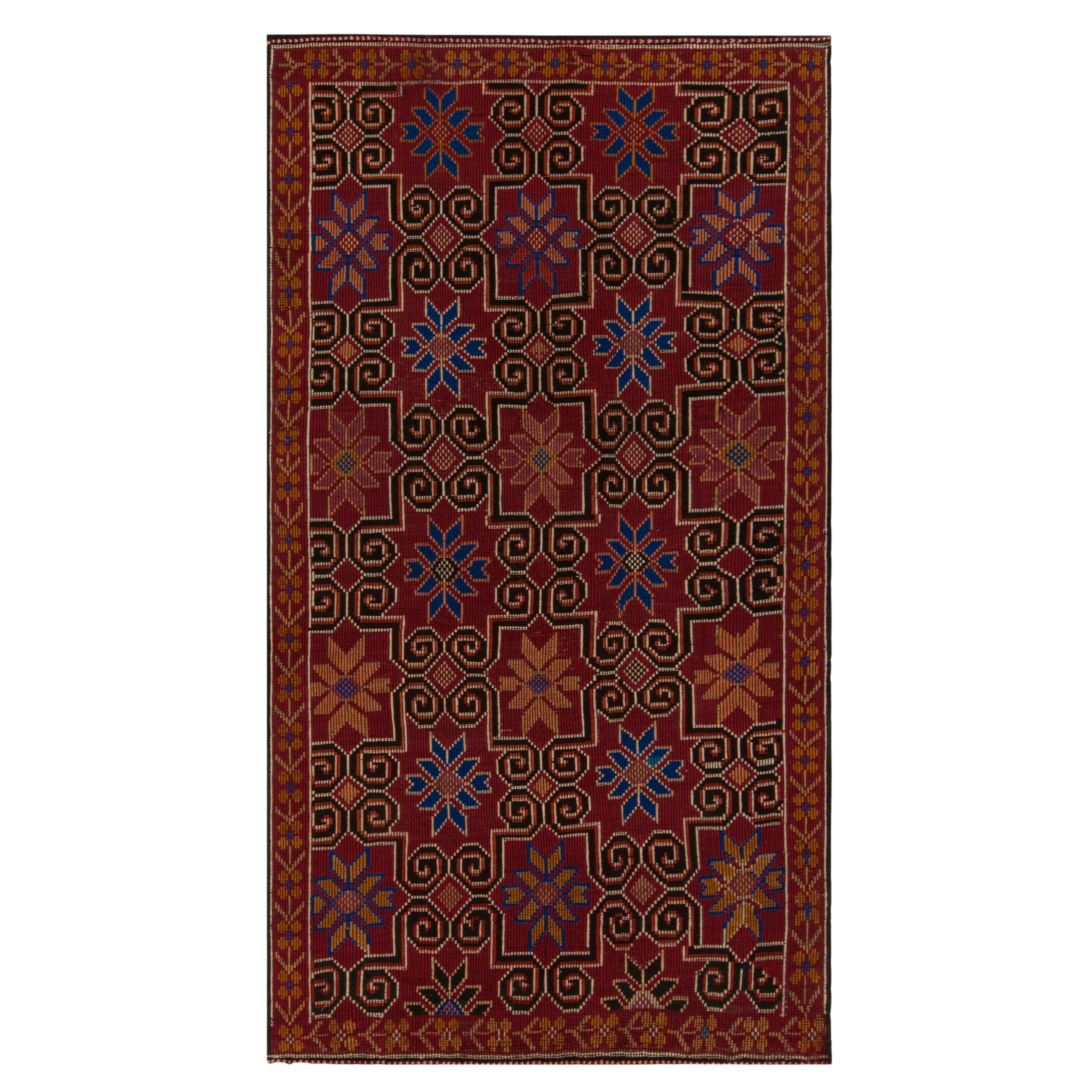 Vintage Cecim Kilim Rug in Red and Blue Tribal Floral Pattern by Rug & Kilim For Sale