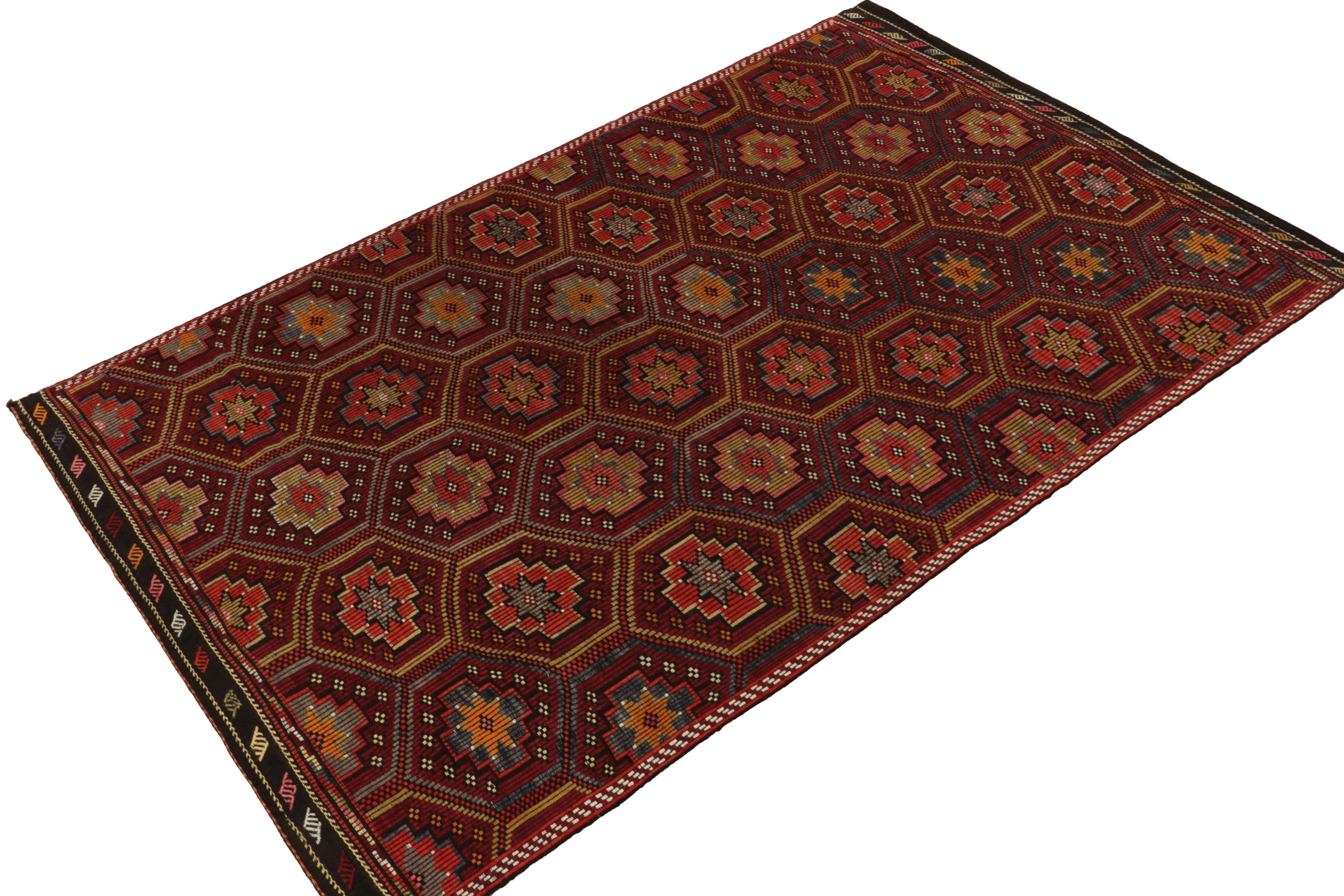 Turkish Vintage Cecim Kilim Rug in Red and Gold Tribal Geometric Pattern by Rug & Kilim For Sale