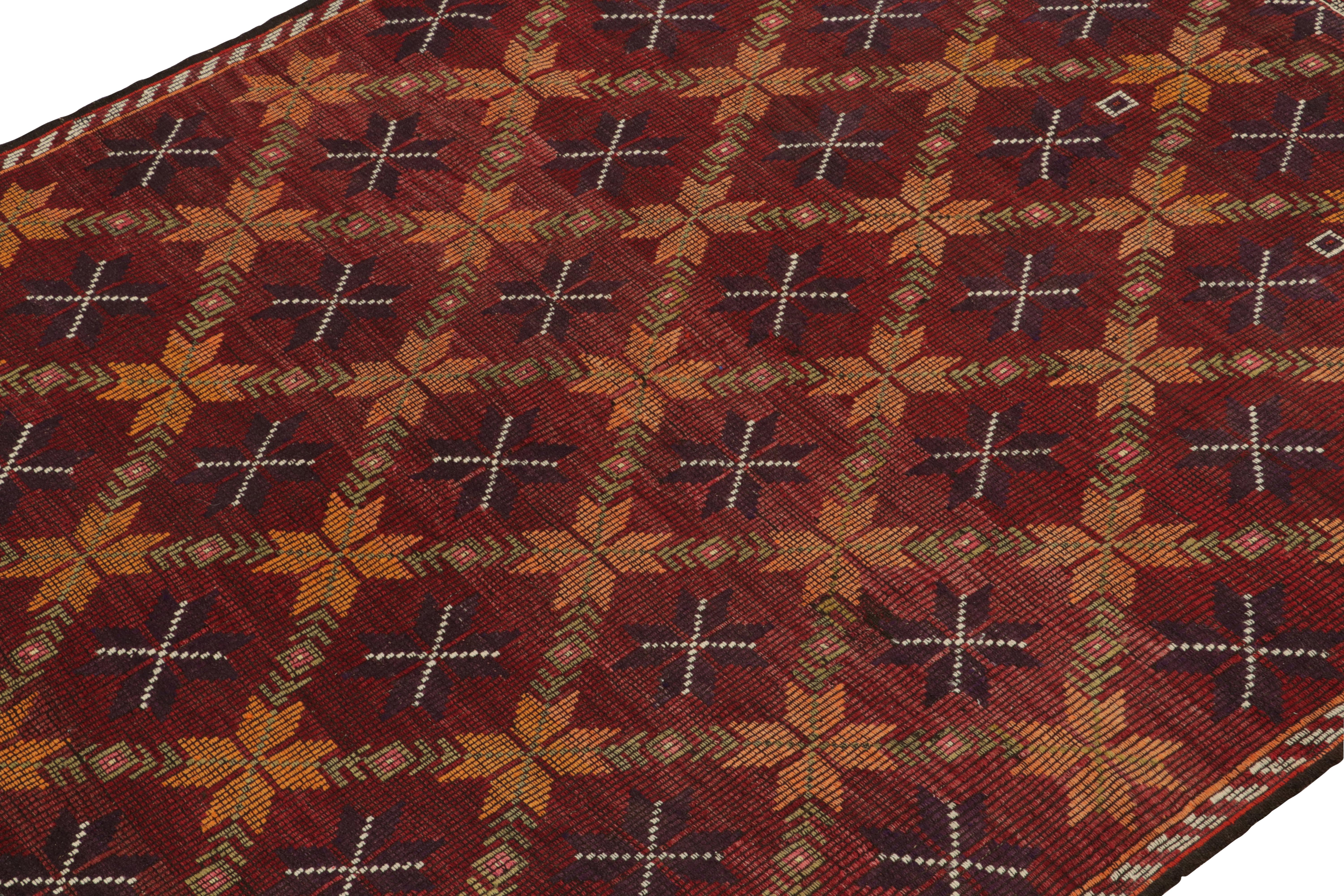 Hand-Knotted Vintage Cecim Kilim Rug in Red Orange Tribal Geometric Pattern by Rug & Kilim For Sale