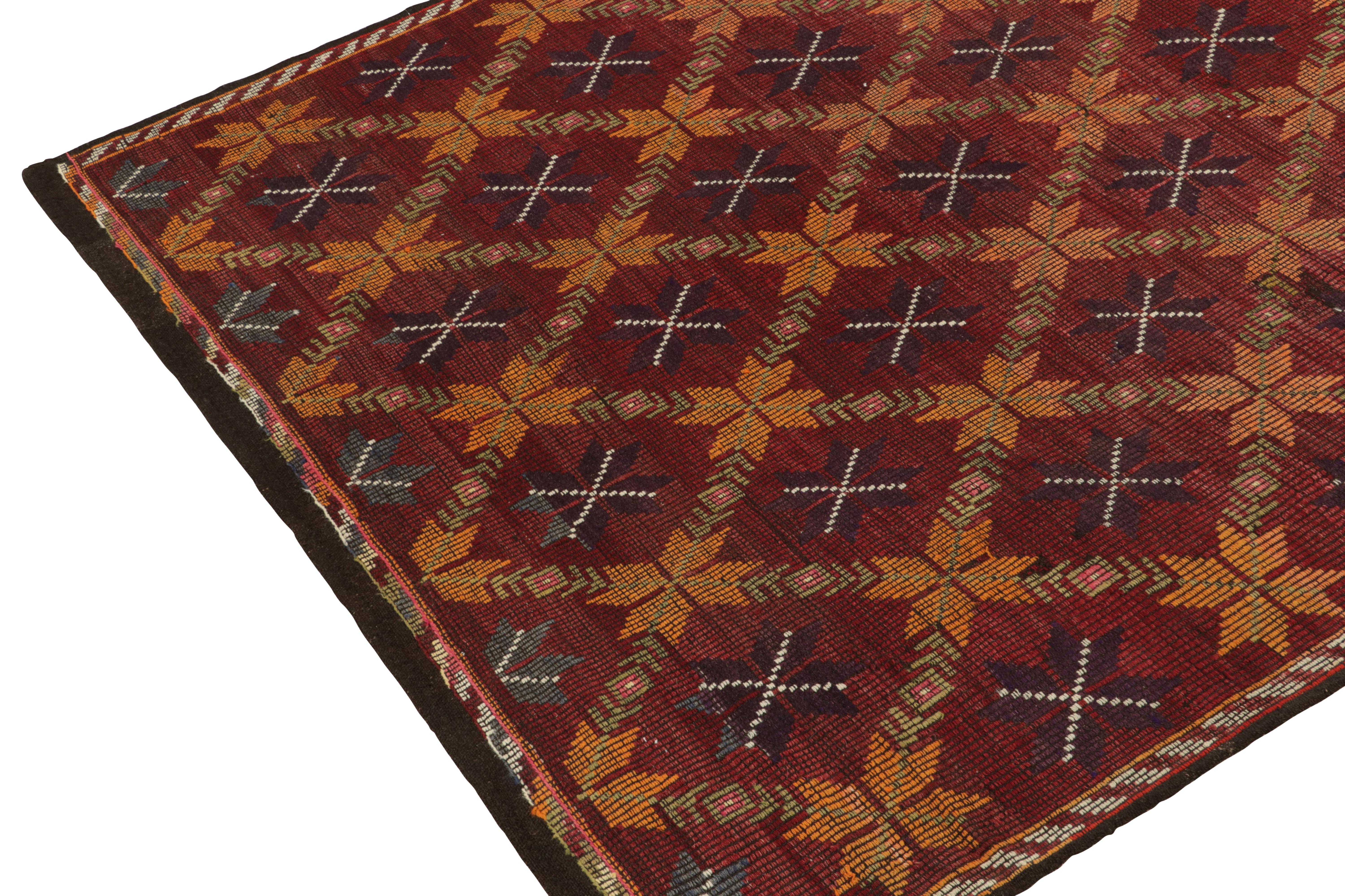 Mid-20th Century Vintage Cecim Kilim Rug in Red Orange Tribal Geometric Pattern by Rug & Kilim For Sale