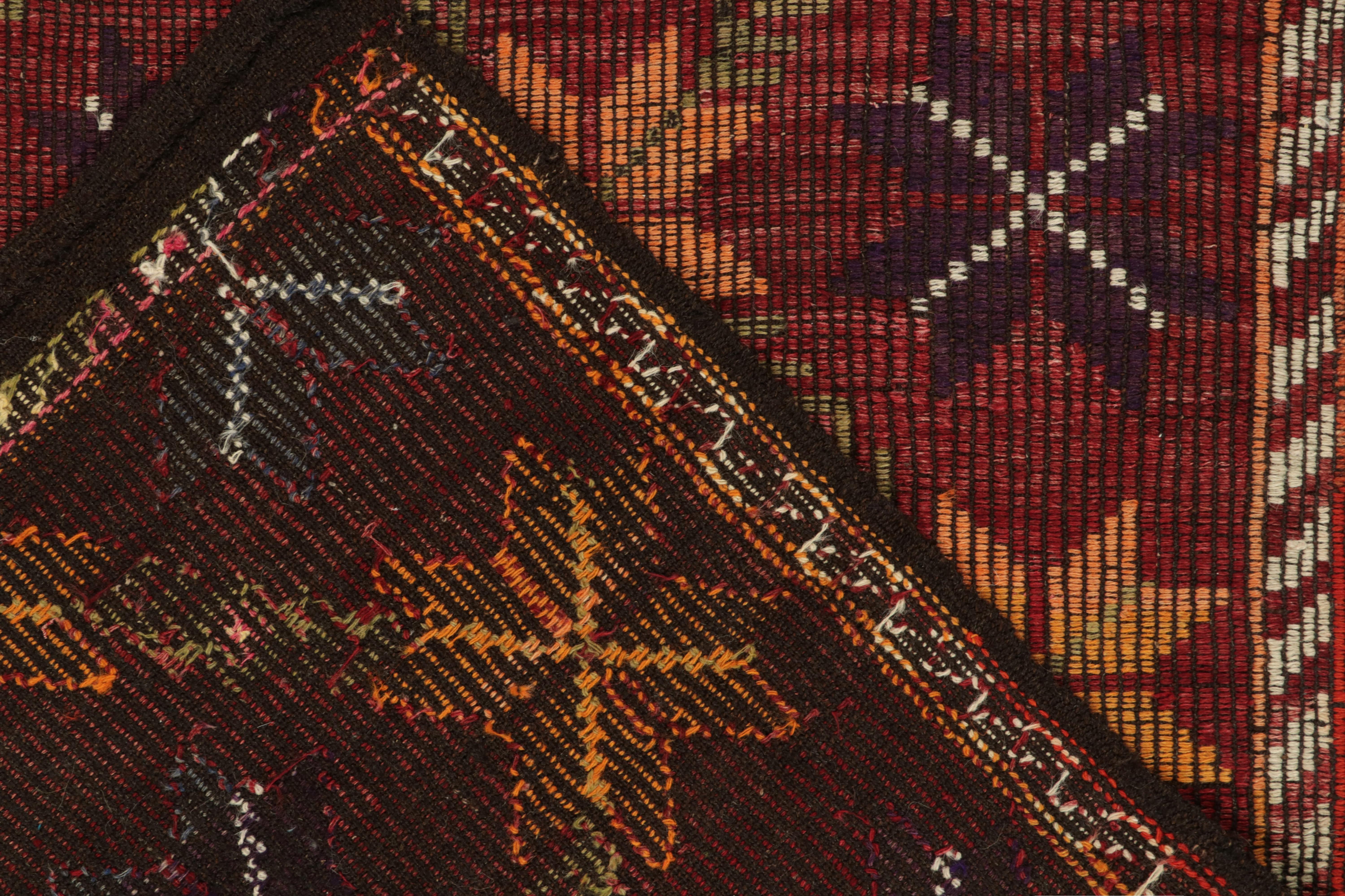 Wool Vintage Cecim Kilim Rug in Red Orange Tribal Geometric Pattern by Rug & Kilim For Sale