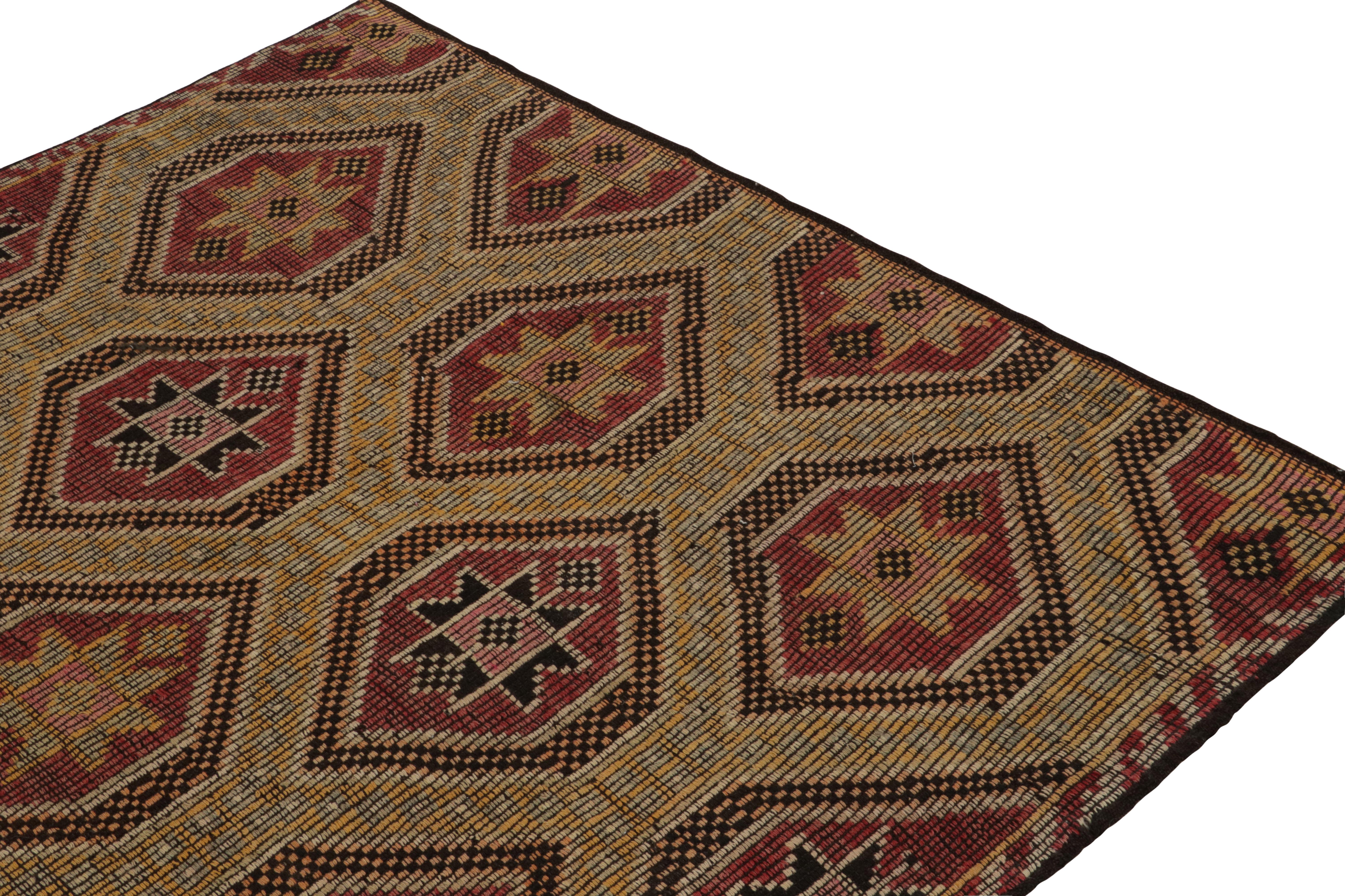 Vintage Cecim Kilim Rug in Red, Gold & Brown Tribal Pattern by Rug & Kilim In Good Condition In Long Island City, NY