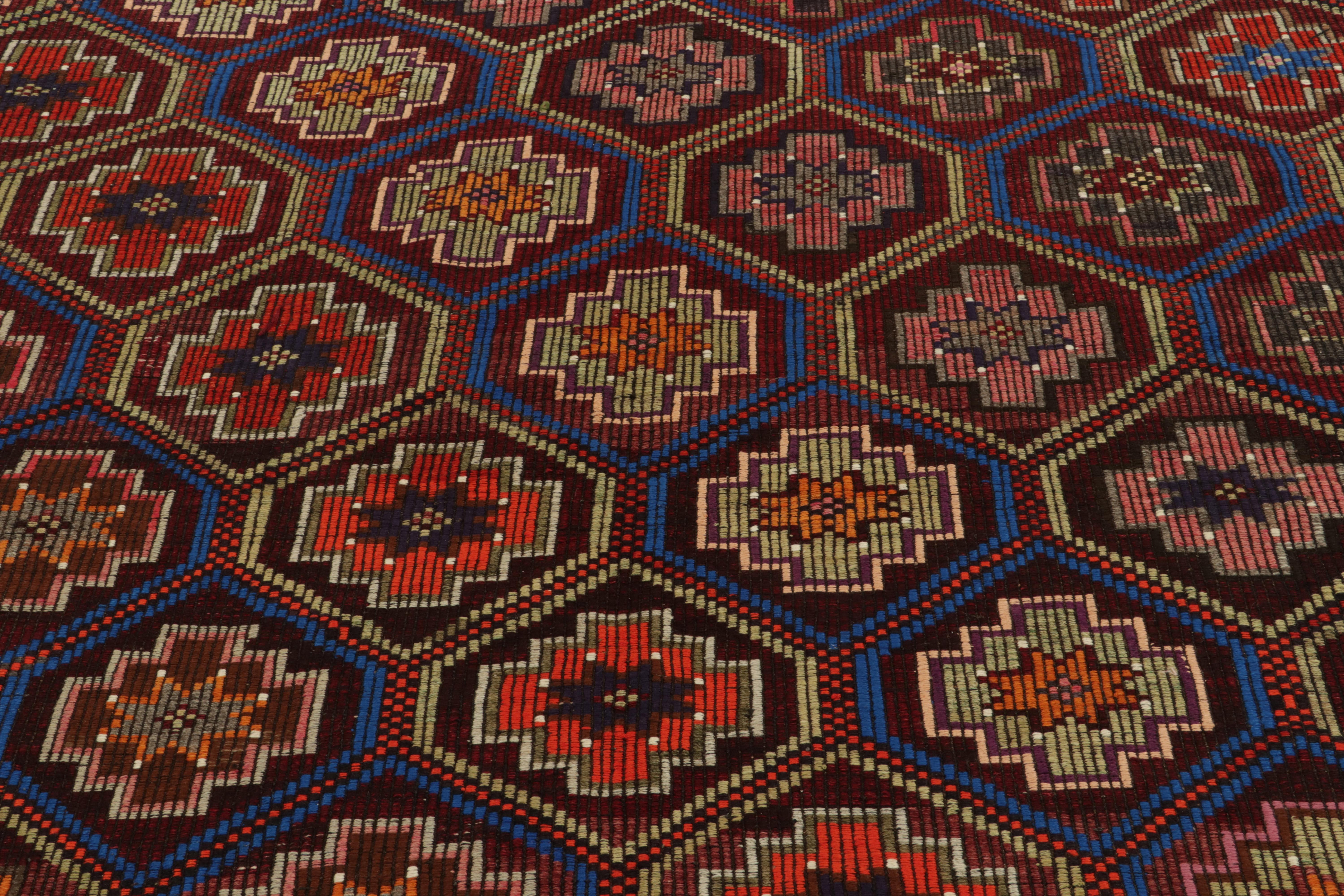Turkish Vintage Kilim Rug in Red, Multicolor Tribal Geometric Patterns by Rug & Kilim For Sale