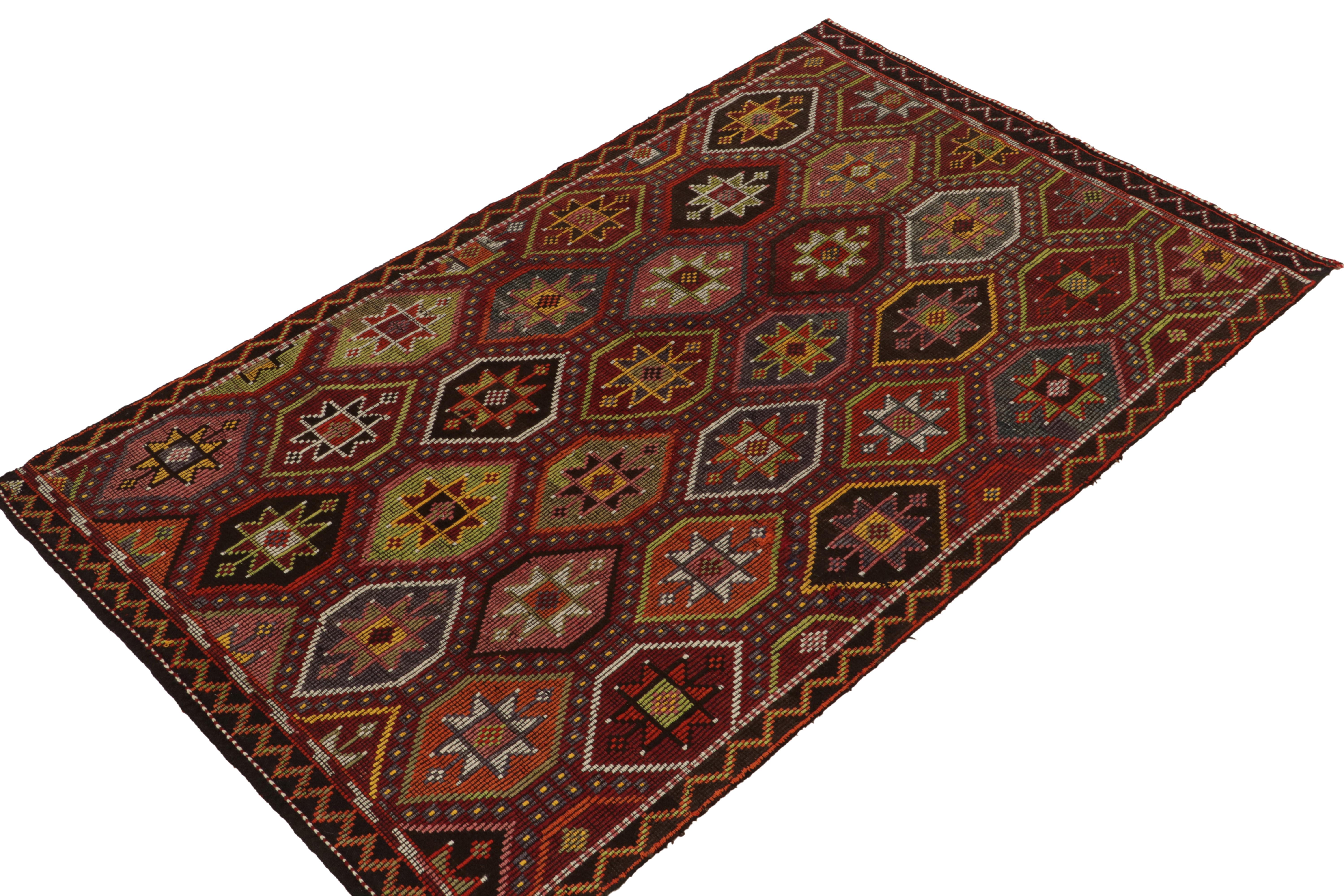 Turkish Vintage Cecim Kilim Rug in Red, Polychromatic Tribal Pattern by Rug & Kilim For Sale
