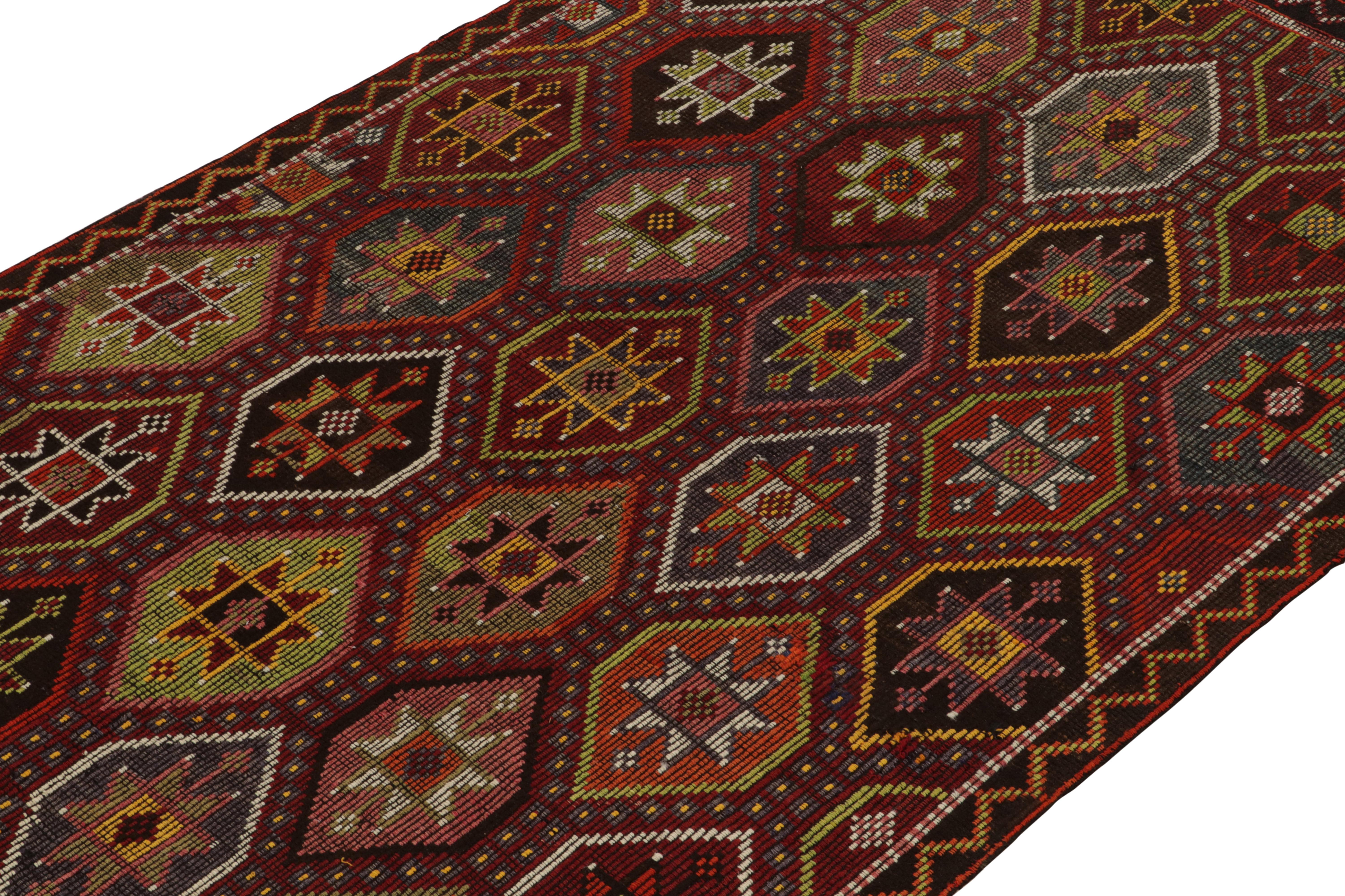 Hand-Knotted Vintage Cecim Kilim Rug in Red, Polychromatic Tribal Pattern by Rug & Kilim For Sale