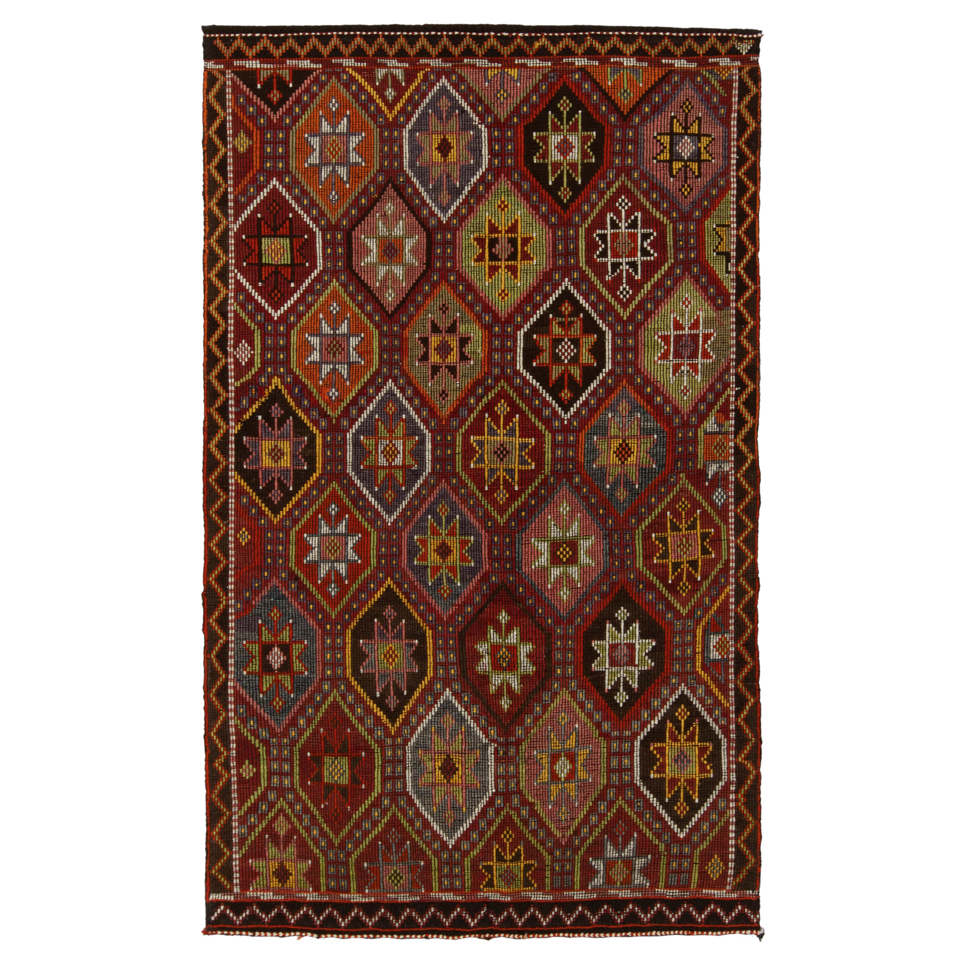 Cecim-Kelim-Teppich im Vintage-Stil mit rotem, polychromem Stammesmuster von Rug & Kilim