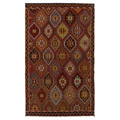 Retro Cecim Kilim Rug in Red, Polychromatic Tribal Pattern by Rug & Kilim