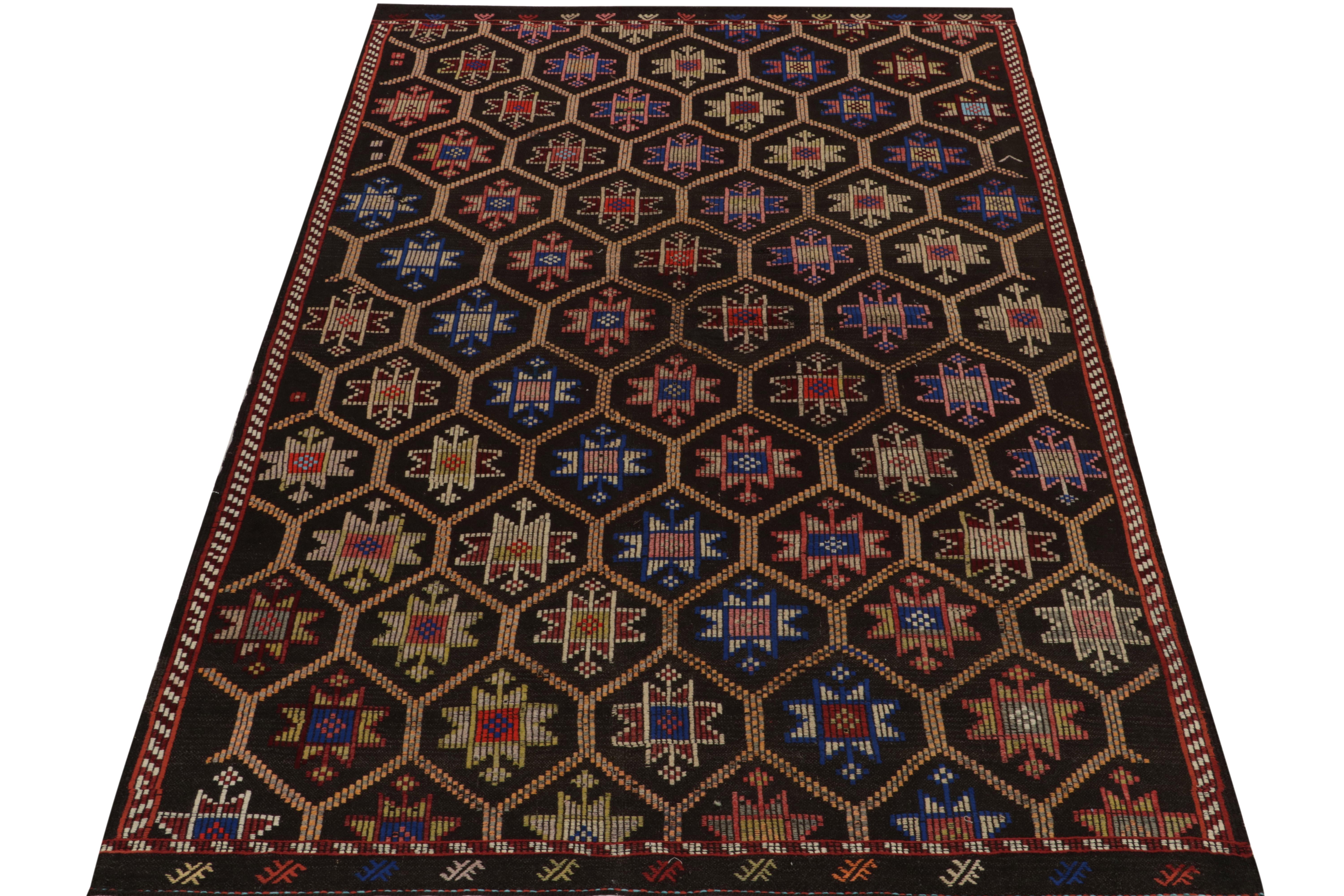 Celebrating rich Kurdish styles, a vintage Cecim kilim entering our flat weave collection. This particular 6x10 rug from the renowned style revels in impeccable embroidery & detailing of handwoven design. 

Exemplifying the tribal sensibilities of