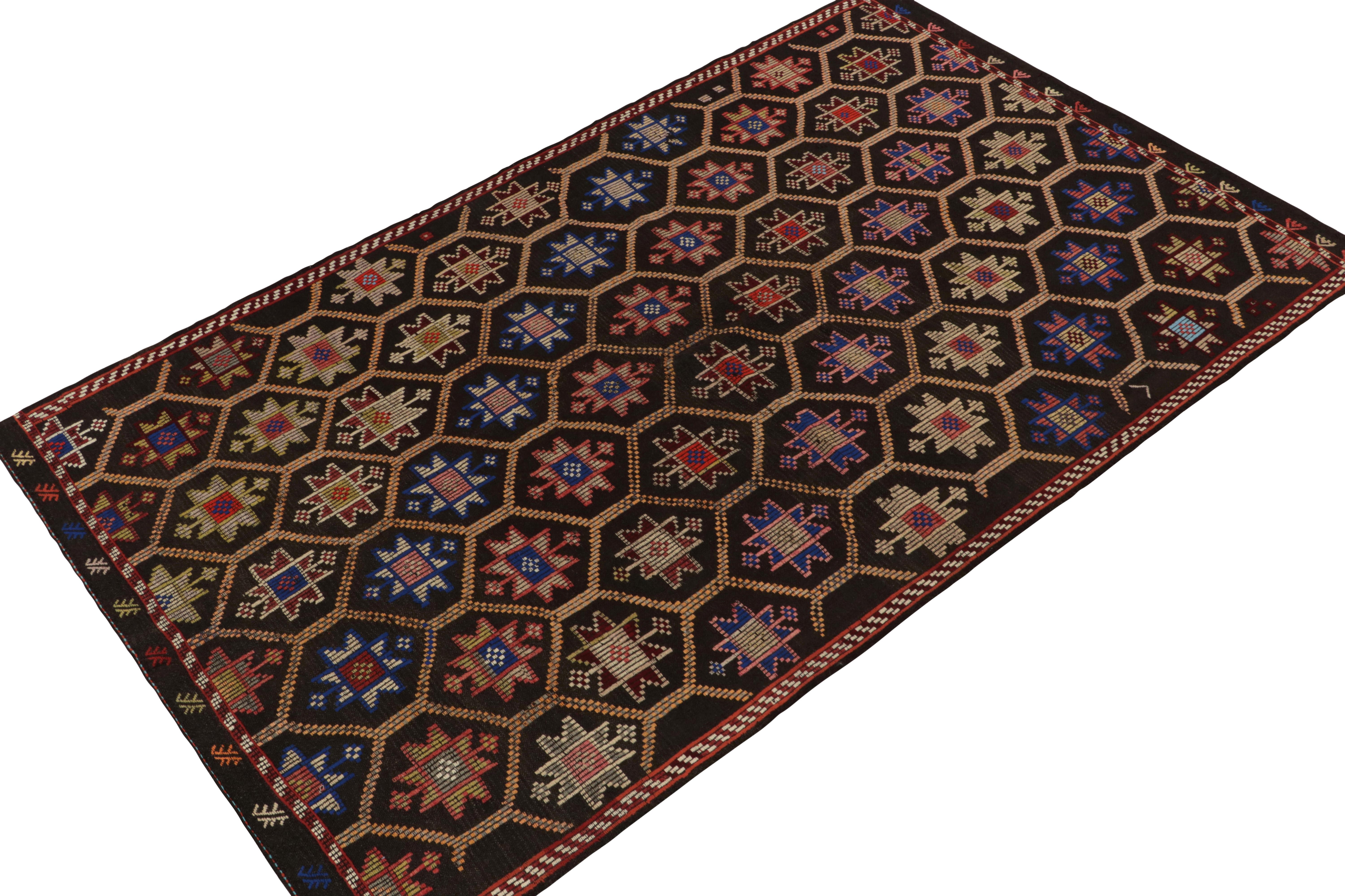 Turkish Vintage Cecim Kilim, Tribal Rug in Brown, Red and Blue Patterns by Rug & Kilim For Sale