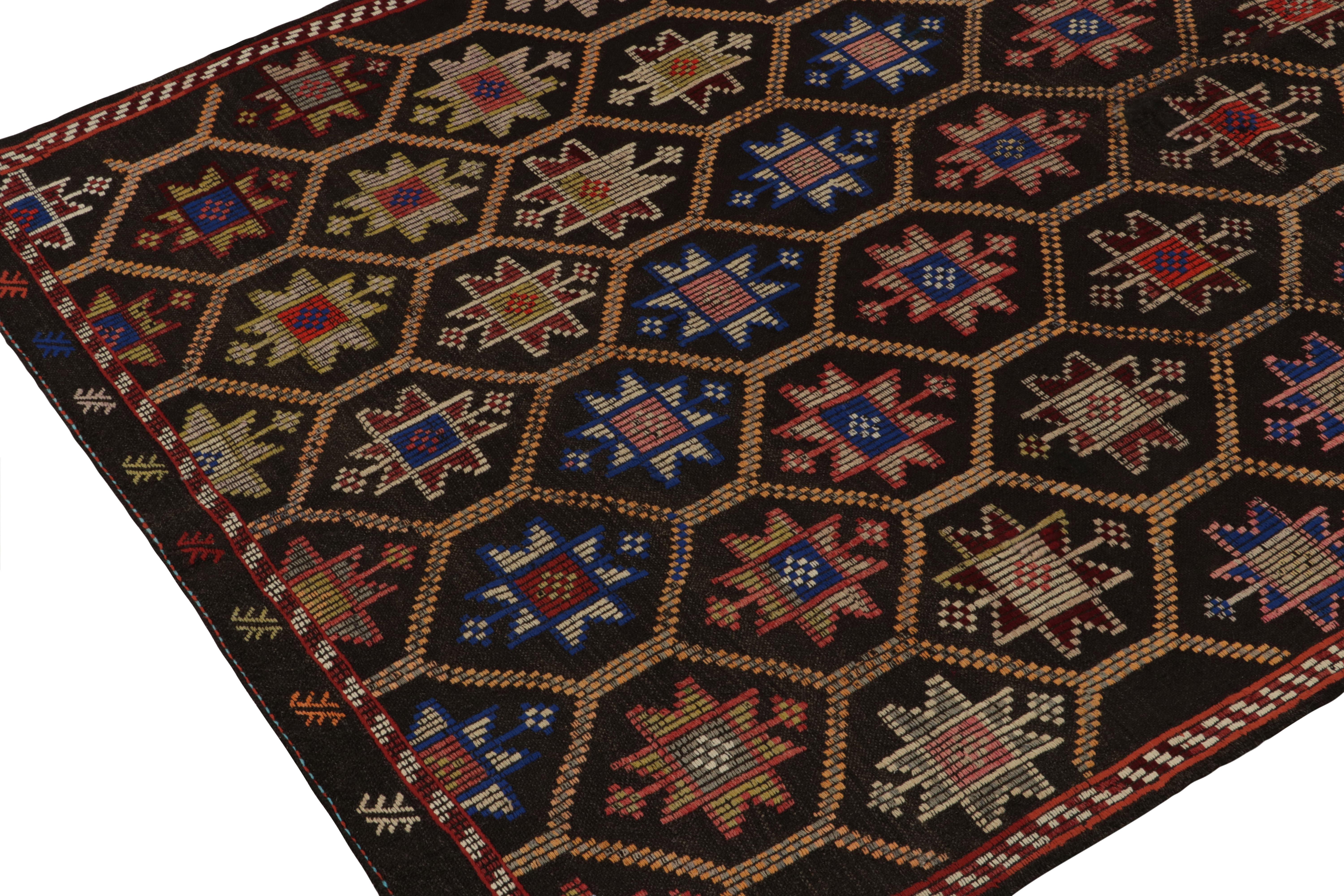 Hand-Knotted Vintage Cecim Kilim, Tribal Rug in Brown, Red and Blue Patterns by Rug & Kilim For Sale