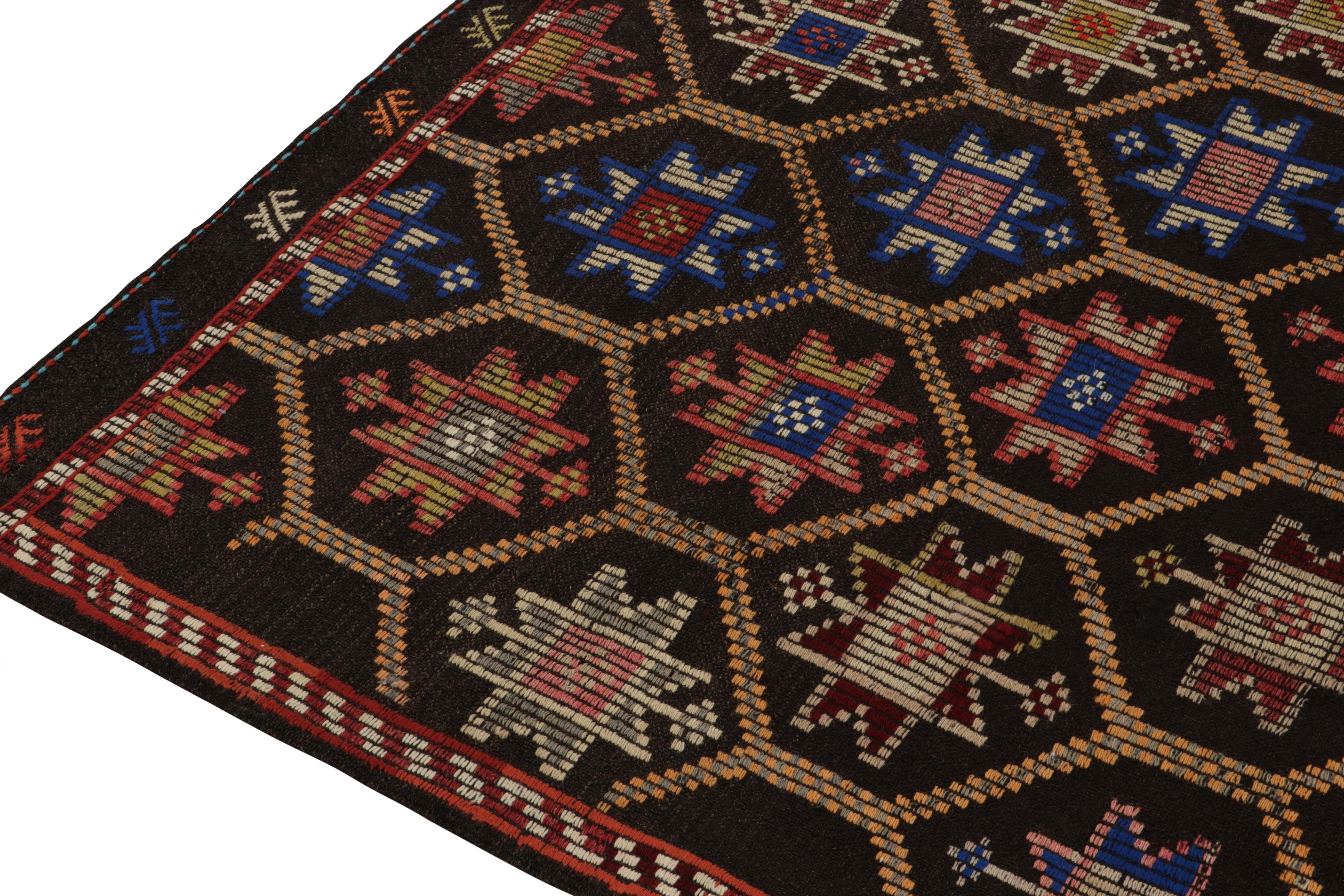 Vintage Cecim Kilim, Tribal Rug in Brown, Red and Blue Patterns by Rug & Kilim In Good Condition For Sale In Long Island City, NY