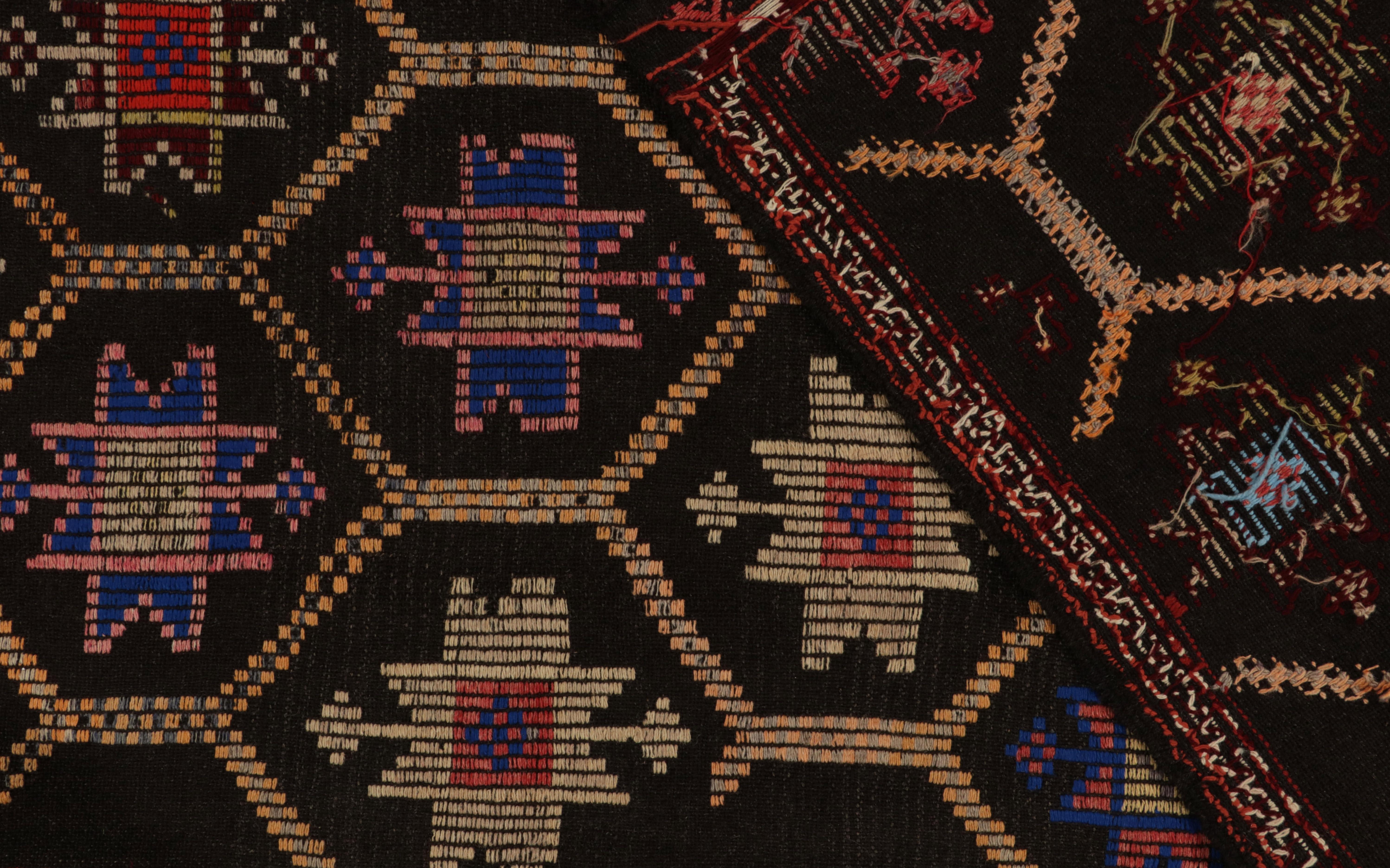 Mid-20th Century Vintage Cecim Kilim, Tribal Rug in Brown, Red and Blue Patterns by Rug & Kilim For Sale