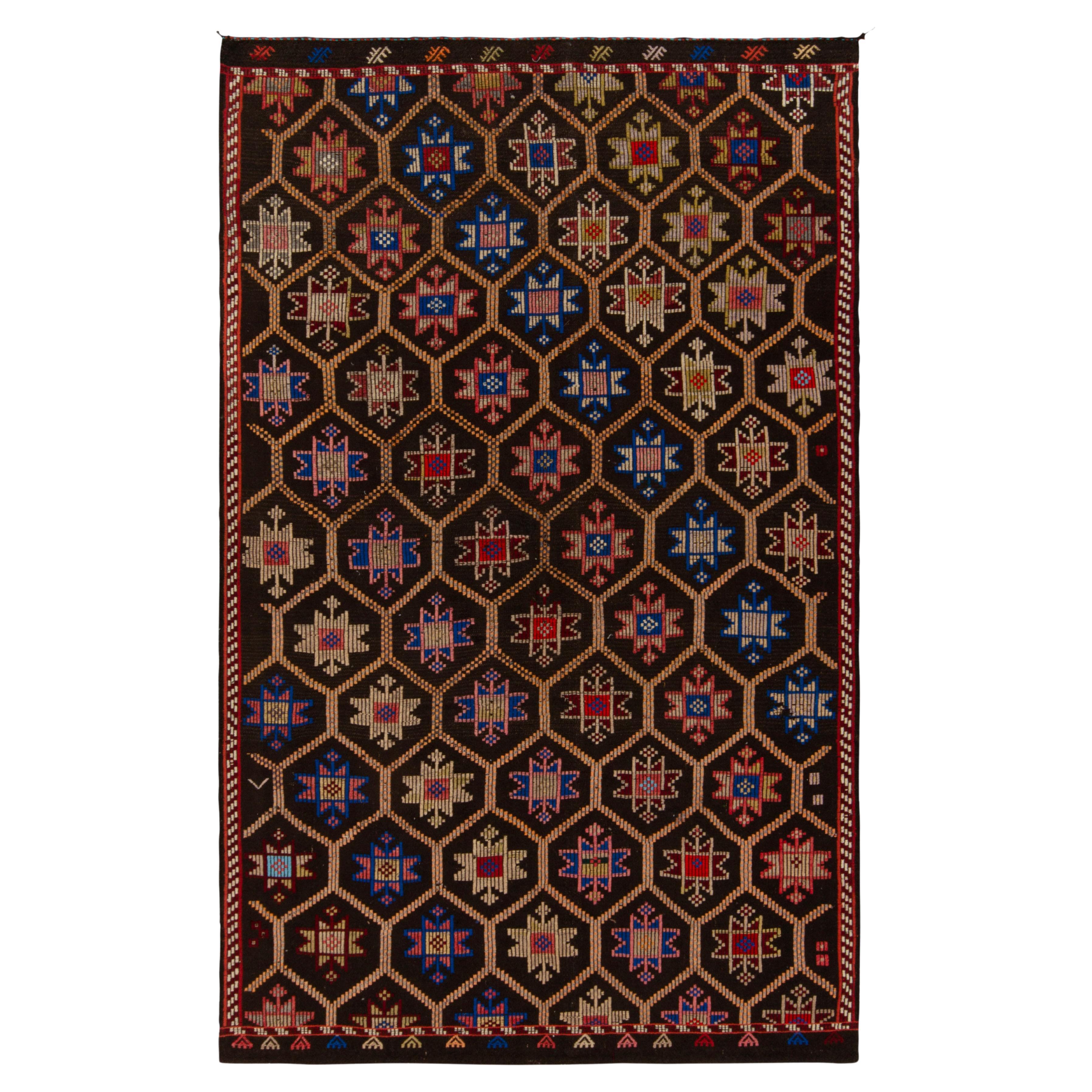 Vintage Cecim Kilim, Tribal Rug in Brown, Red and Blue Patterns by Rug & Kilim For Sale