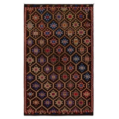 Cecim-Kelim, Vintage-Teppich, Stammeskunst in Braun, Rot und Blau mit Muster von Teppich & Kelim
